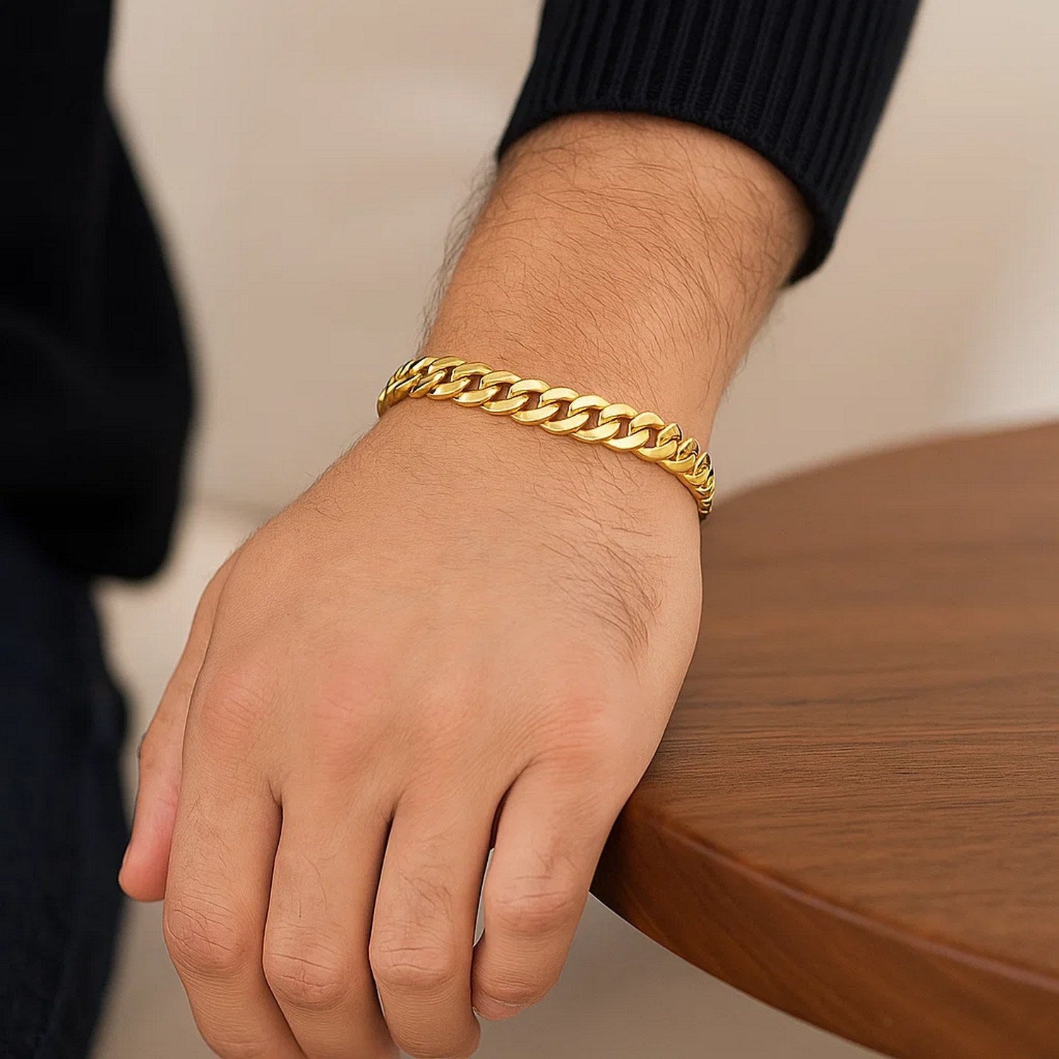 14k yellow gold Miami Cuban bracelet, 6.00 mm links, modern design, perfect for luxury jewelry enthusiasts.