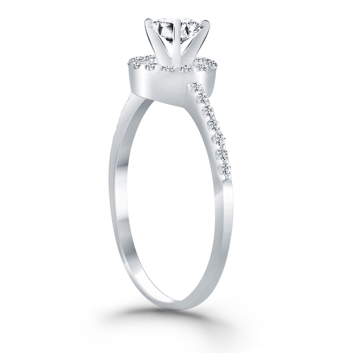 14k white gold diamond halo engagement ring featuring a stunning prong setting and modern design elegance.