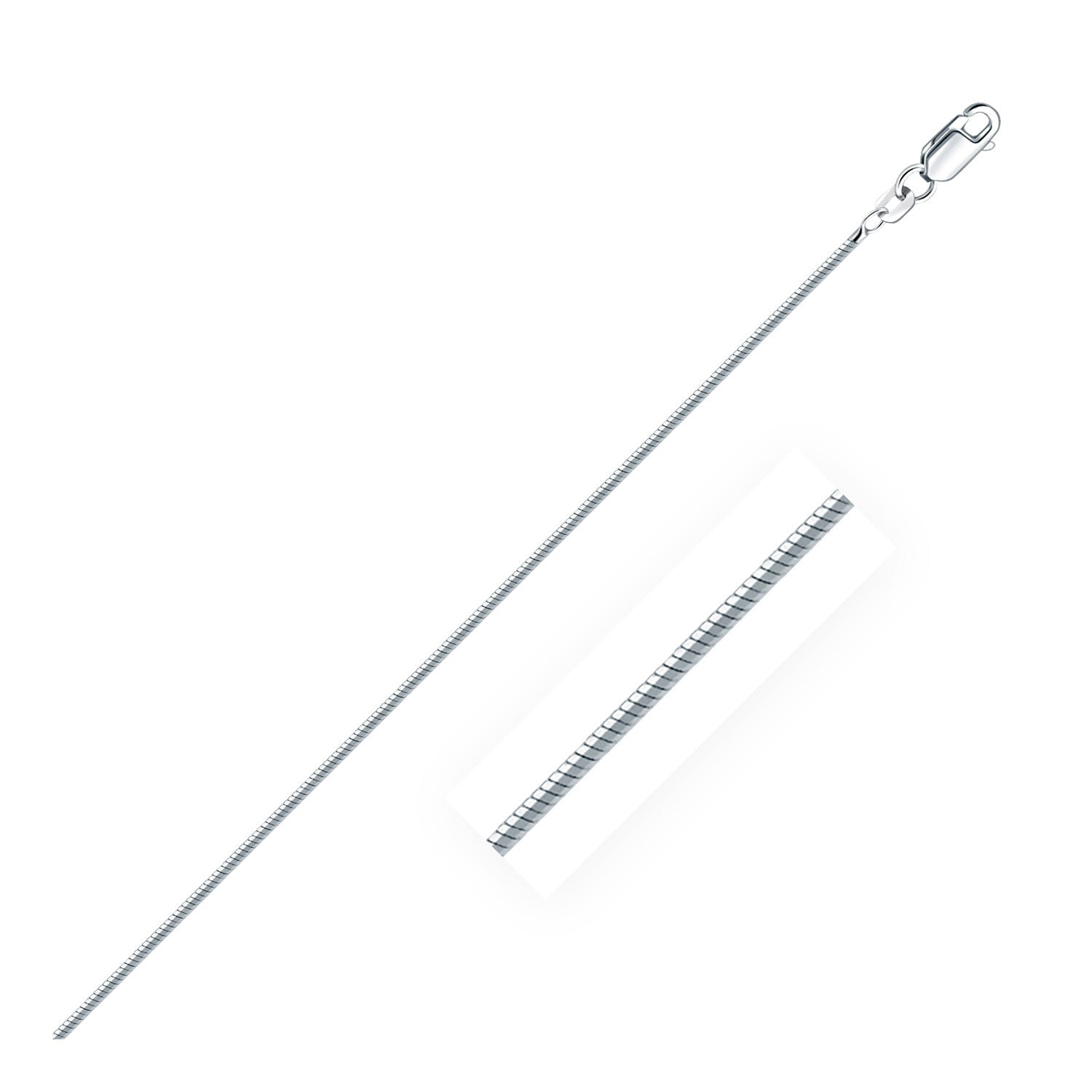 Rhodium plated 1.3mm sterling silver snake chain with a sleek modern design, perfect for layering or standalone elegance.