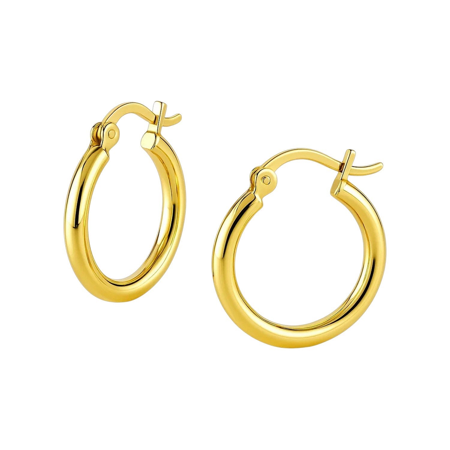 14k yellow gold polished hoop earrings, modern design, perfect for elegant occasions and everyday luxury.