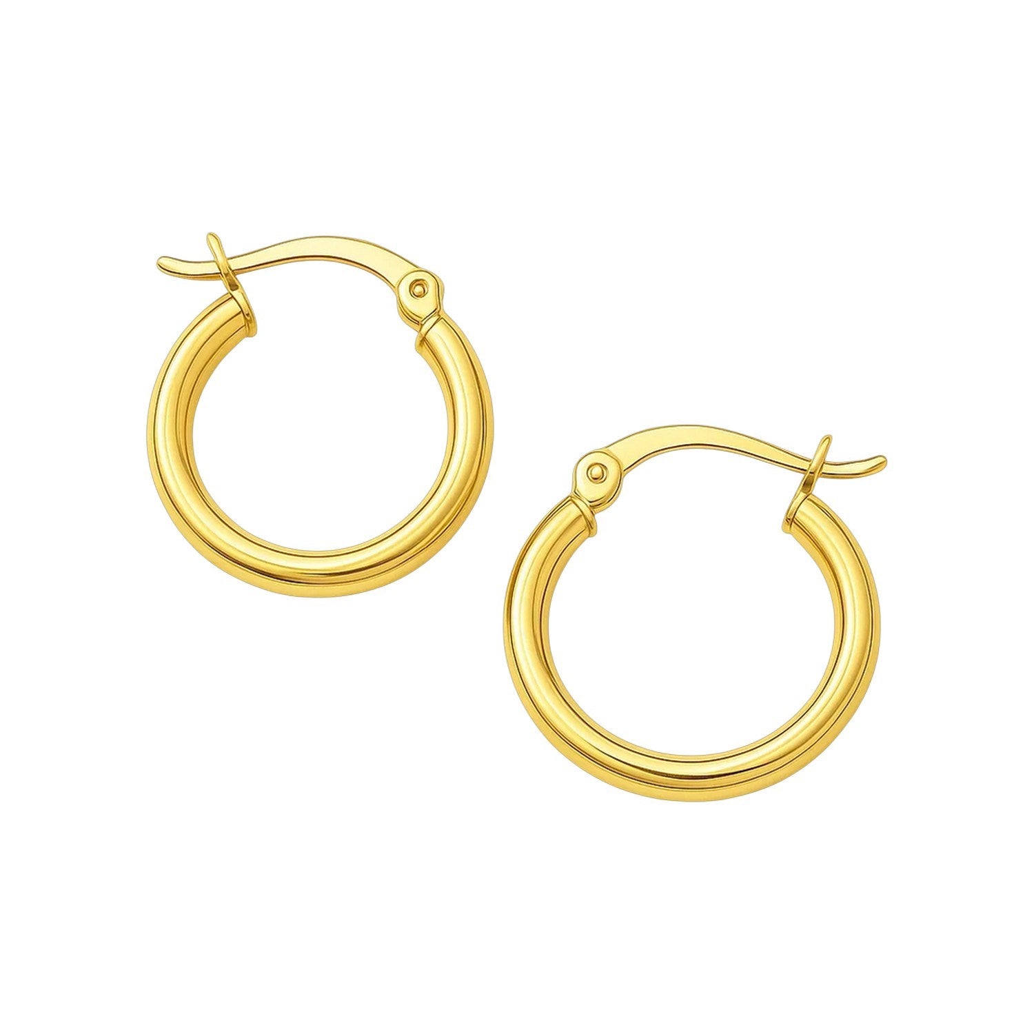 14k yellow gold polished hoop earrings with modern stud design, elegantly crafted for a luxurious touch.