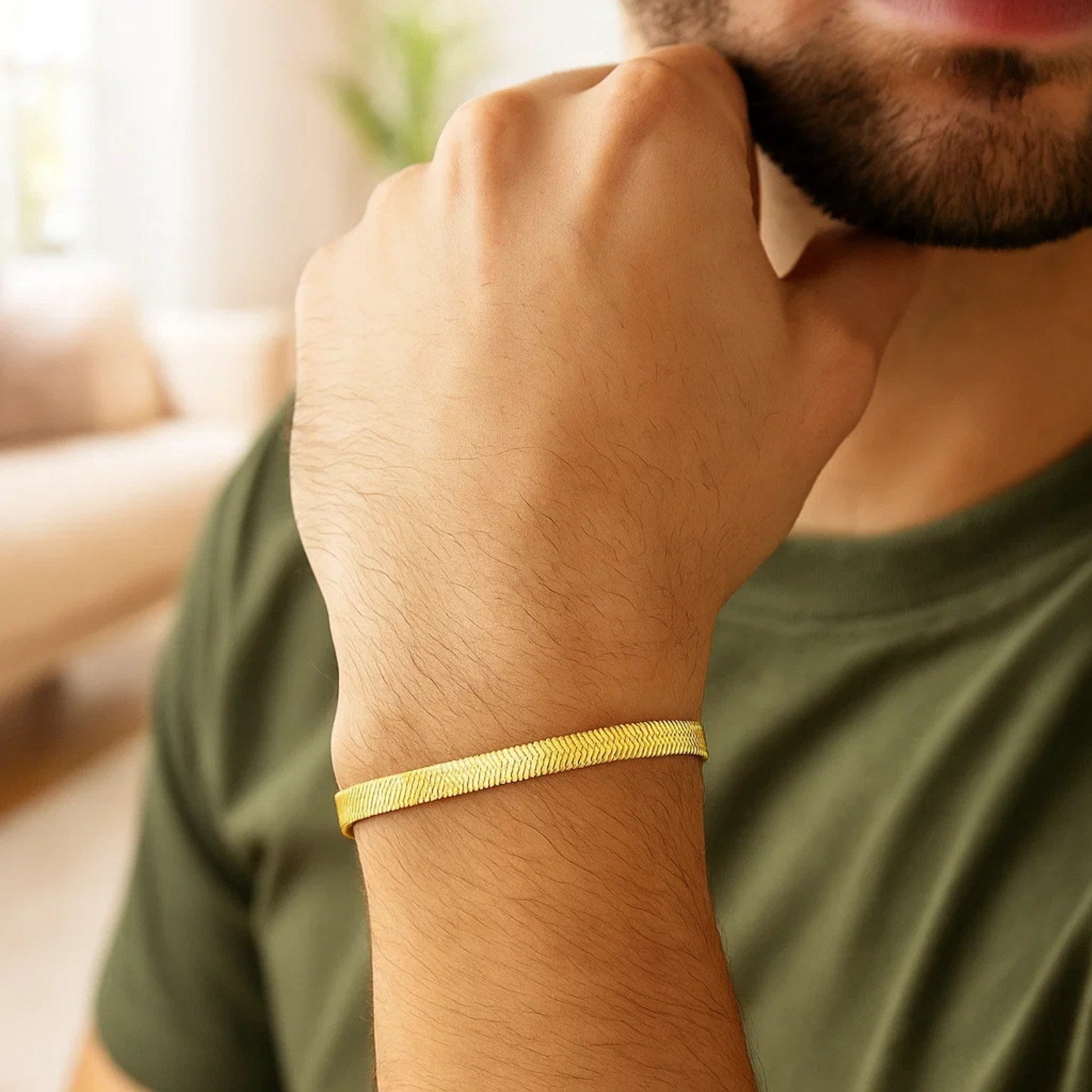 14k yellow gold super flex herringbone bracelet with a modern design and elegant chain detail, 4.60 mm wide.