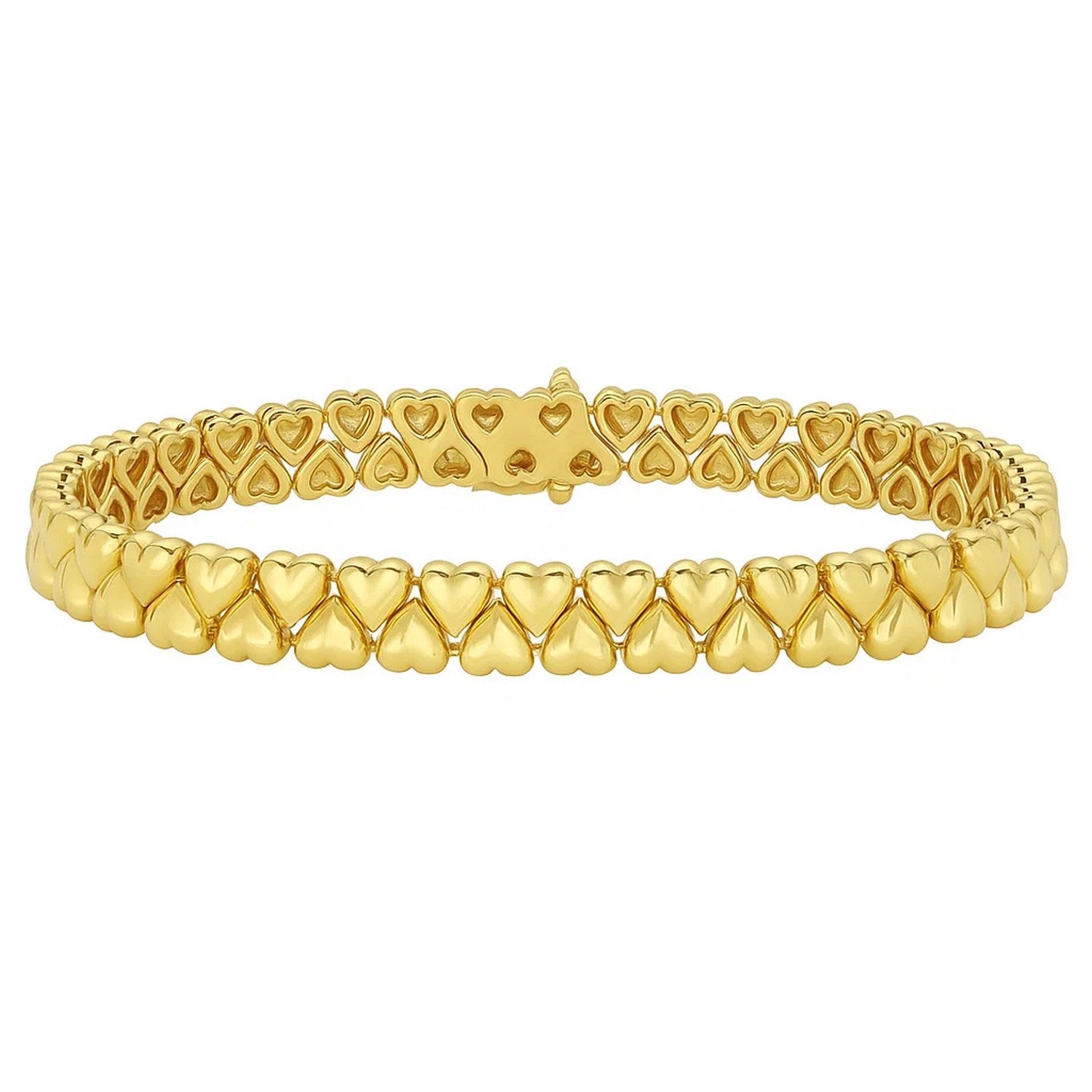 14k yellow gold modern sweetheart link bracelet showcasing elegant interlocking design and luxurious shine.