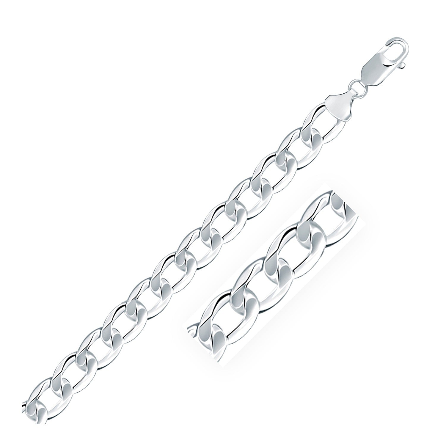 Rhodium plated sterling silver curb chain (8.40 mm) featuring modern link design for a luxurious statement.