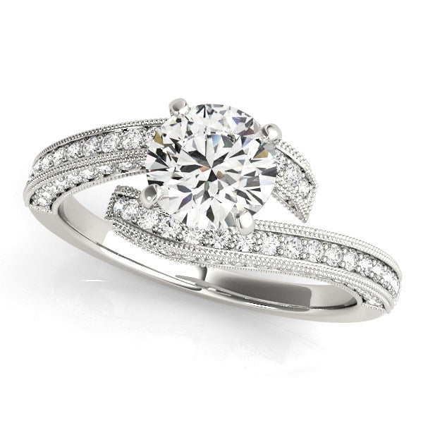 14k white gold vintage bypass engagement ring featuring round diamonds in a stunning prong setting, 1 1/2 cttw.