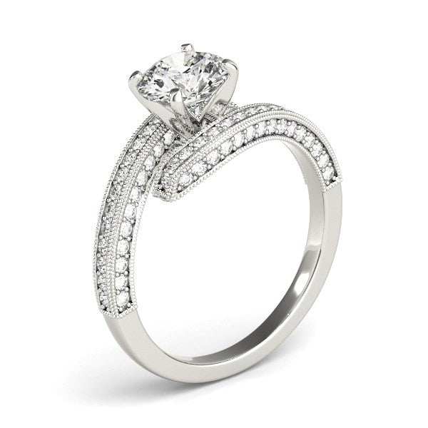 14k white gold vintage bypass engagement ring featuring round diamonds in a stunning prong setting, 1 1/2 cttw.