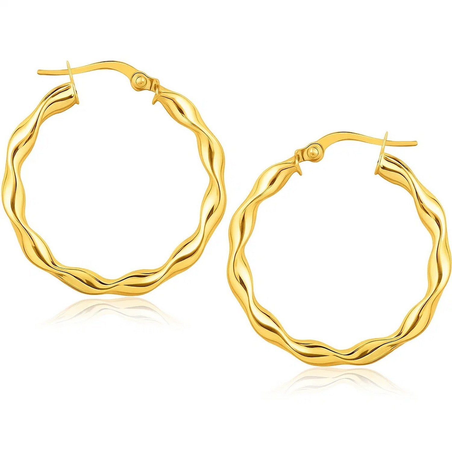 14k yellow gold modern hoop earrings, 25mm, featuring a sleek design for an elegant touch to any outfit.