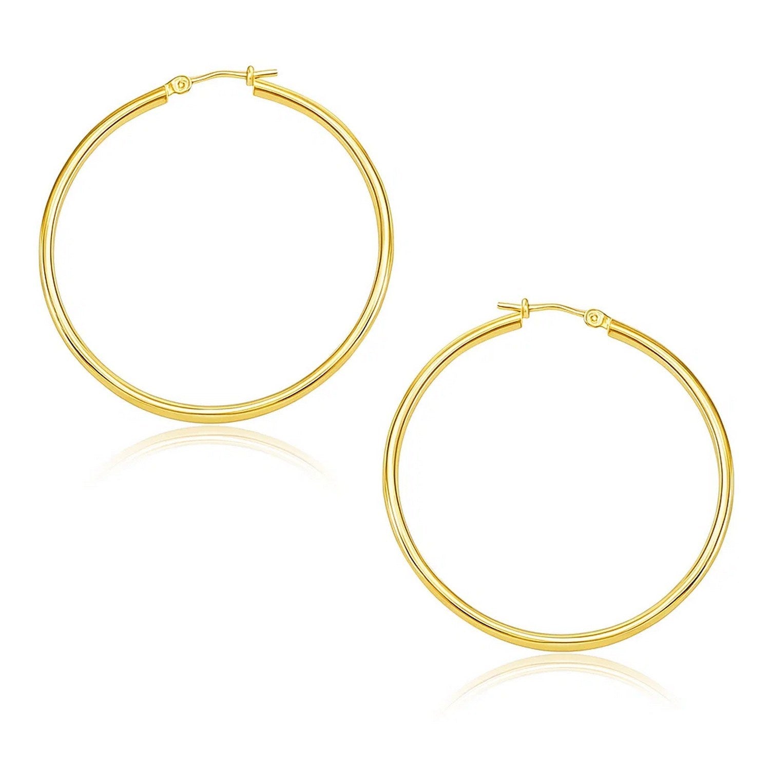 14k yellow gold polished hoop earrings, elegant design, perfect for adding a touch of luxury to any outfit.