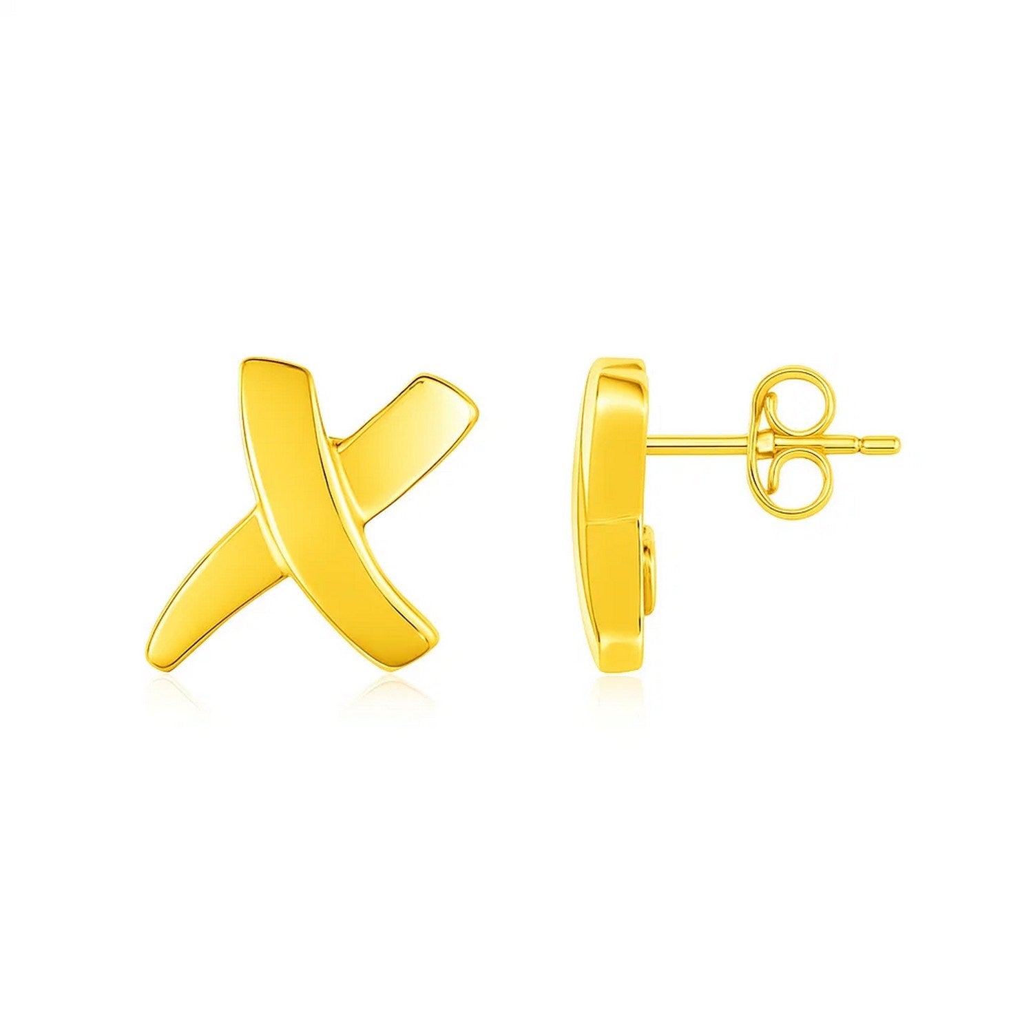 14k yellow gold textured X stud earrings, modern design with a luxurious finish perfect for any occasion.