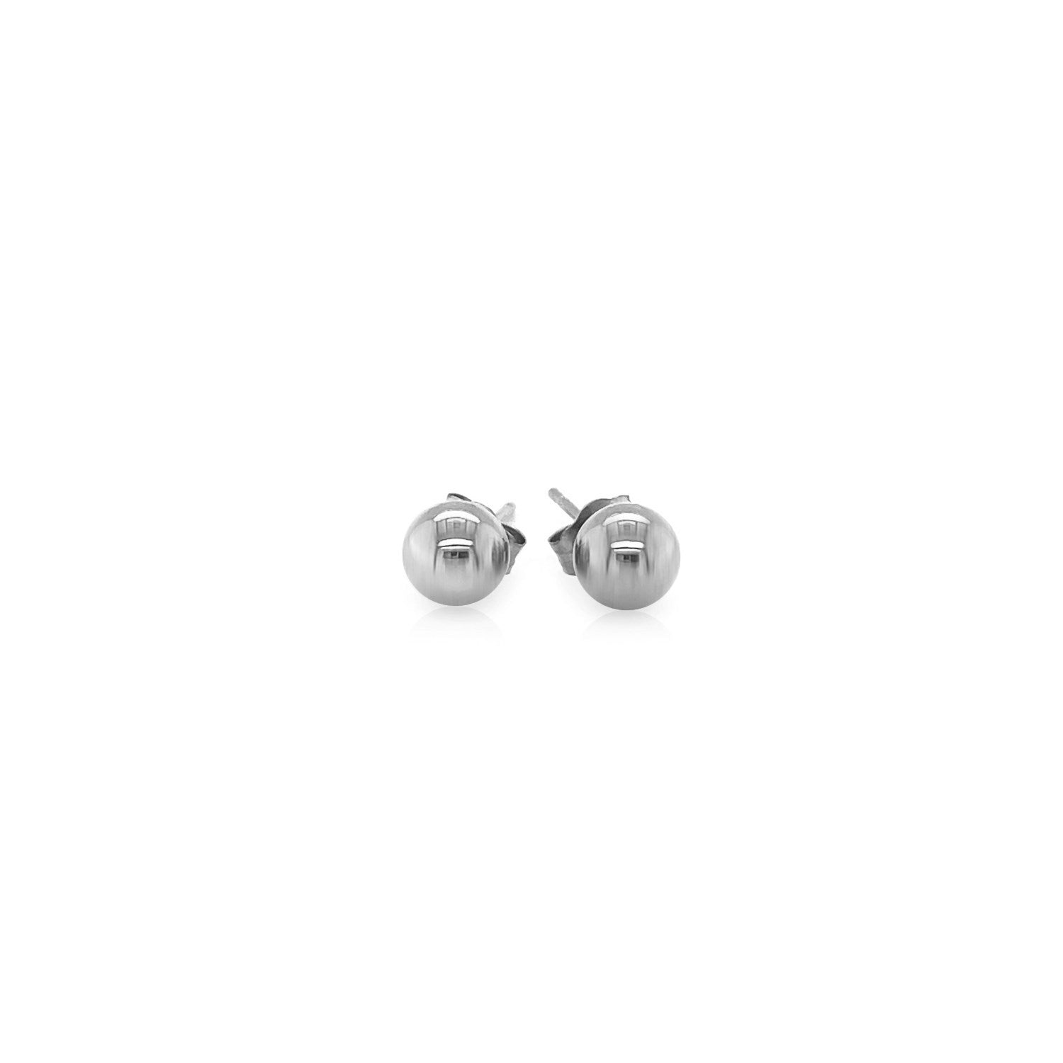14k white gold classic round stud earrings, 5.0 mm, modern design with timeless elegance and understated luxury.