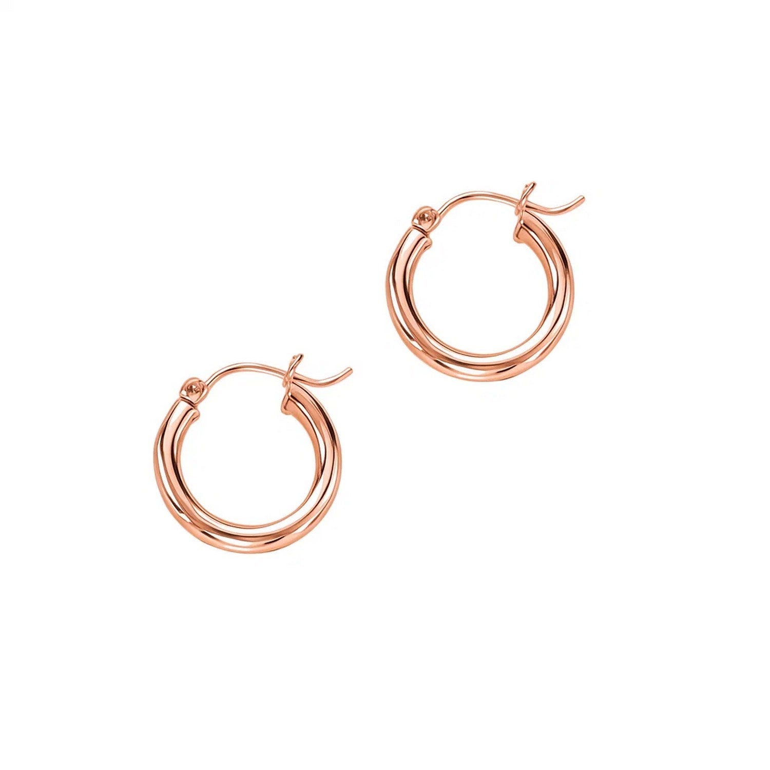 14k rose gold polished hoop earrings with a minimalist design, perfect for elegant everyday wear.