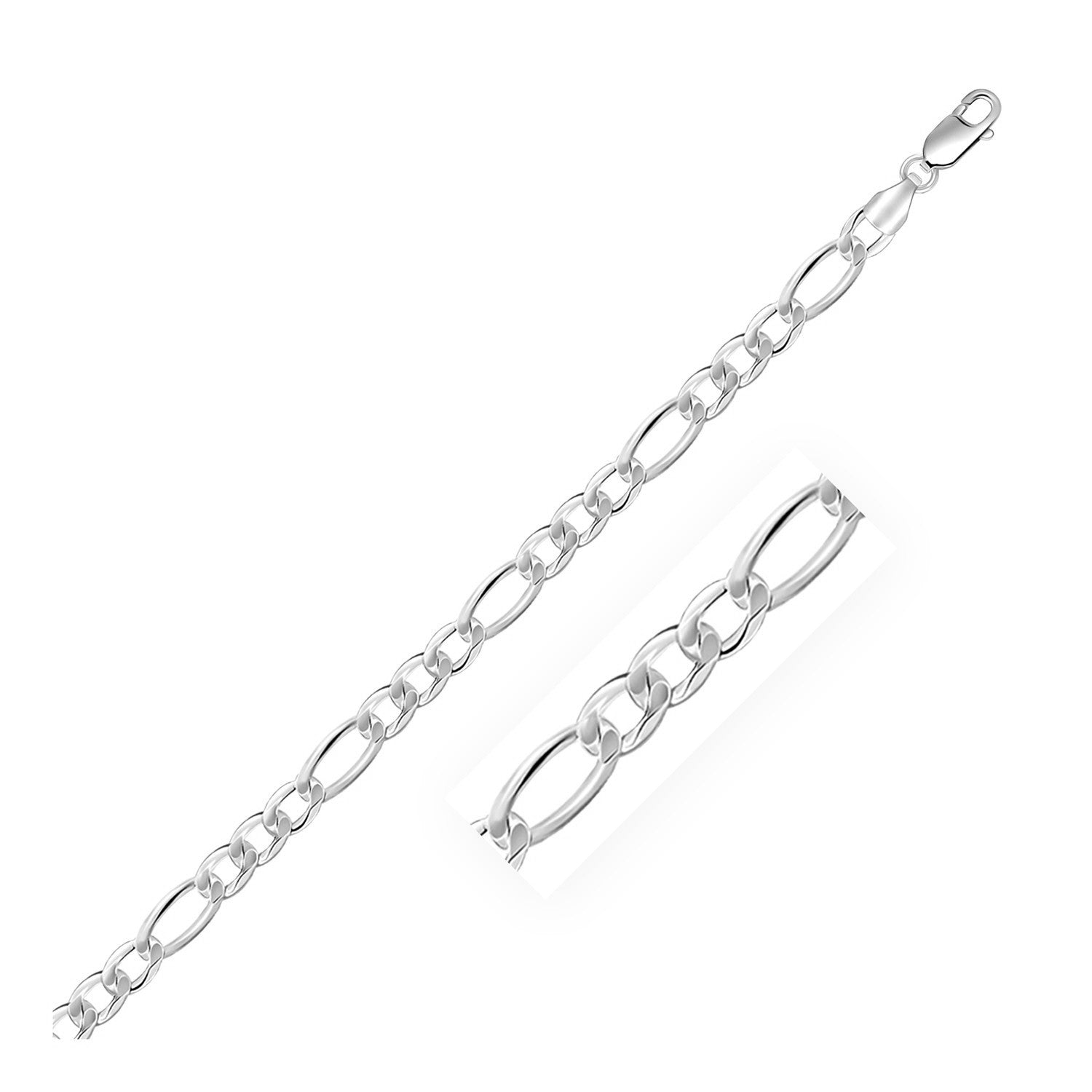 Rhodium plated sterling silver Figaro chain (5.40 mm) with a modern design, perfect for layering or standalone elegance.