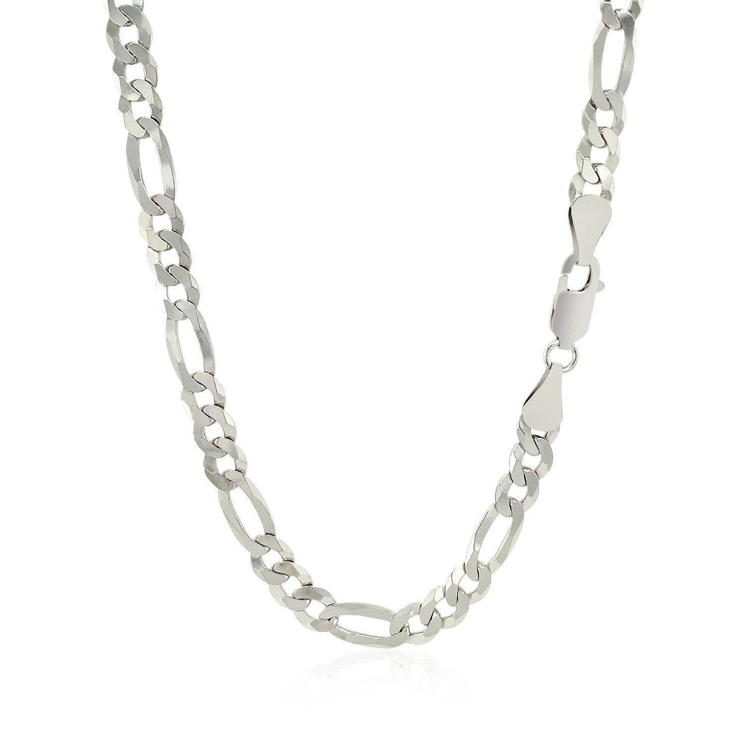 Rhodium plated sterling silver Figaro chain, modern design, 5.40 mm links, perfect for layering or standalone elegance.