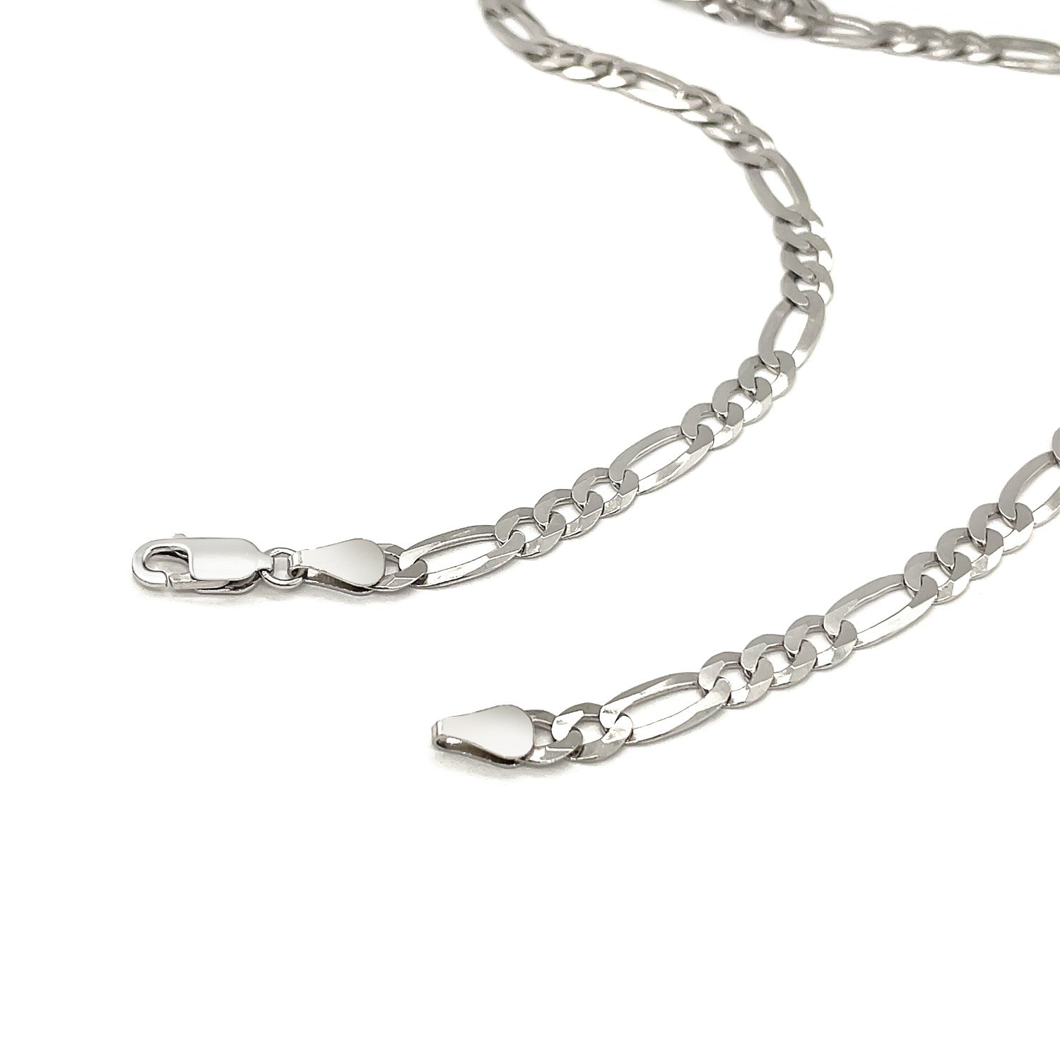 Rhodium plated sterling silver Figaro chain, modern design with 5.40 mm links, perfect for layering or standalone elegance.