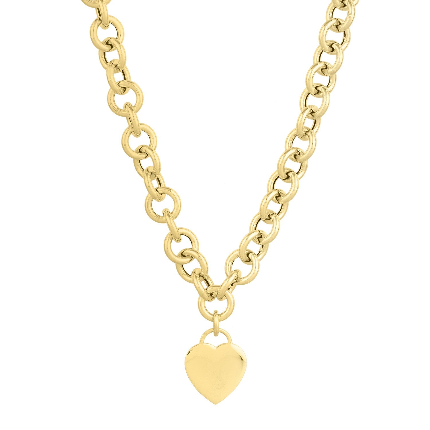 14k yellow gold modern rolo link necklace featuring elegant chain design, perfect for luxury jewelry enthusiasts.