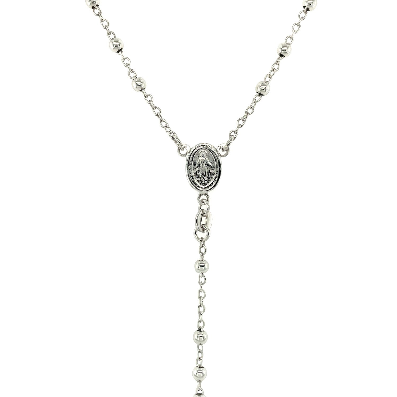 Sterling silver fine rosary chain necklace featuring elegant beads and a modern design for sophisticated style.
