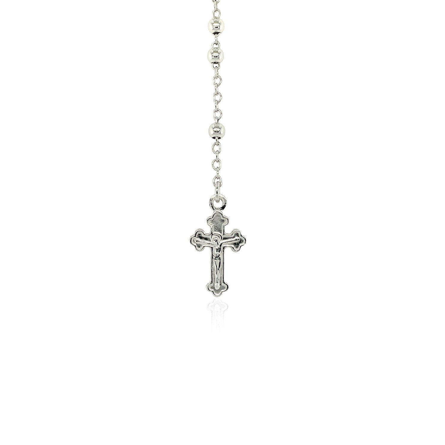 Fine sterling silver rosary chain and bead necklace with modern design and elegant finish.