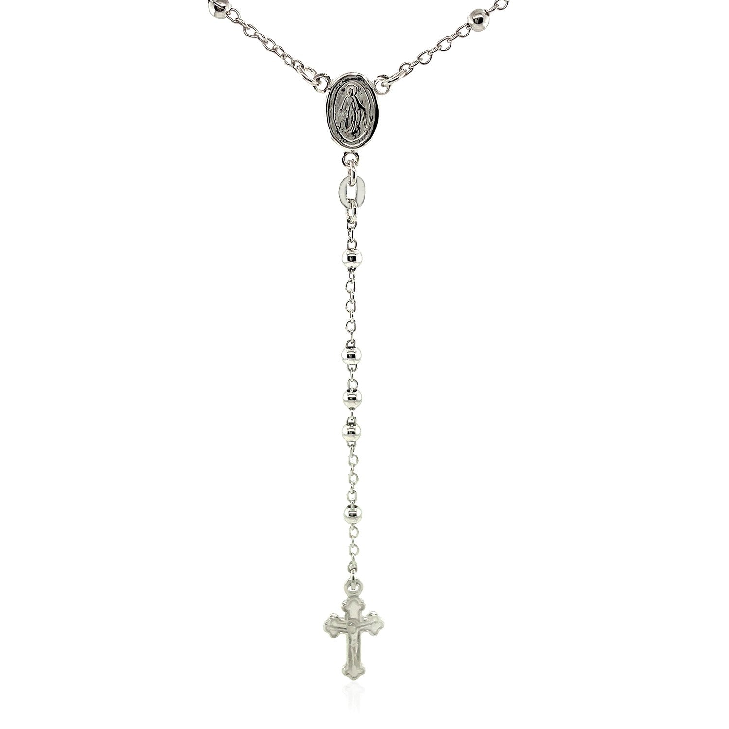 Sterling silver fine rosary chain necklace featuring modern bead accents and elegant design.