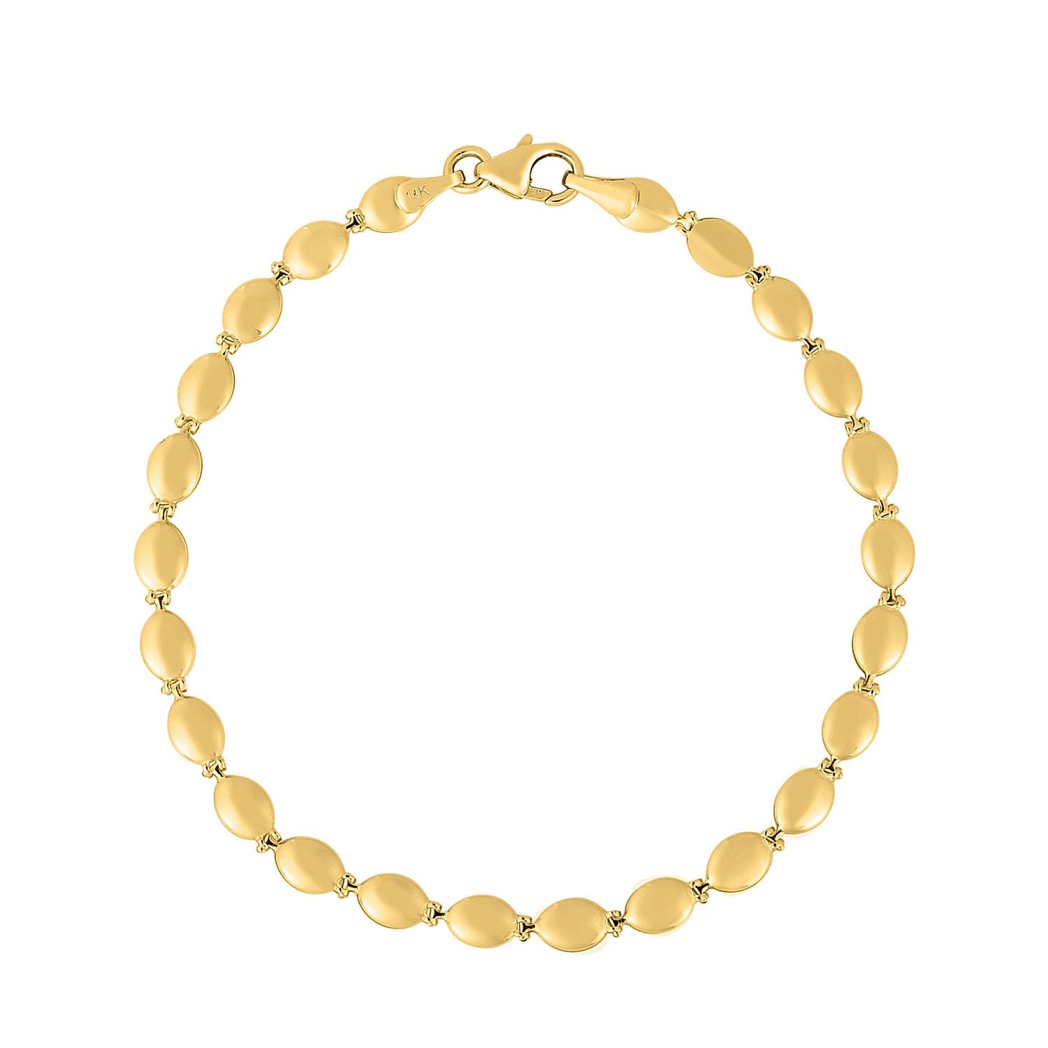 14k yellow gold pebble bead chain bracelet with modern design and elegant 4.00 mm links for a luxurious touch.