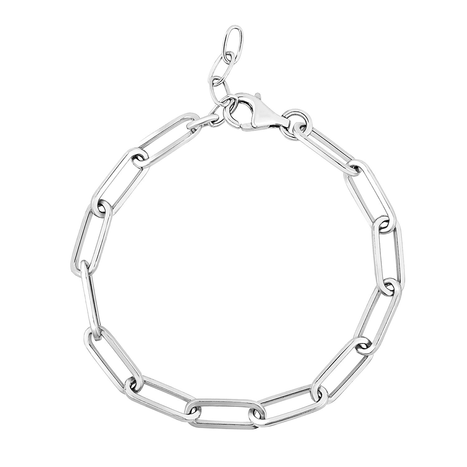 Sterling silver wide paperclip chain bracelet with modern links, showcasing elegance and contemporary design.