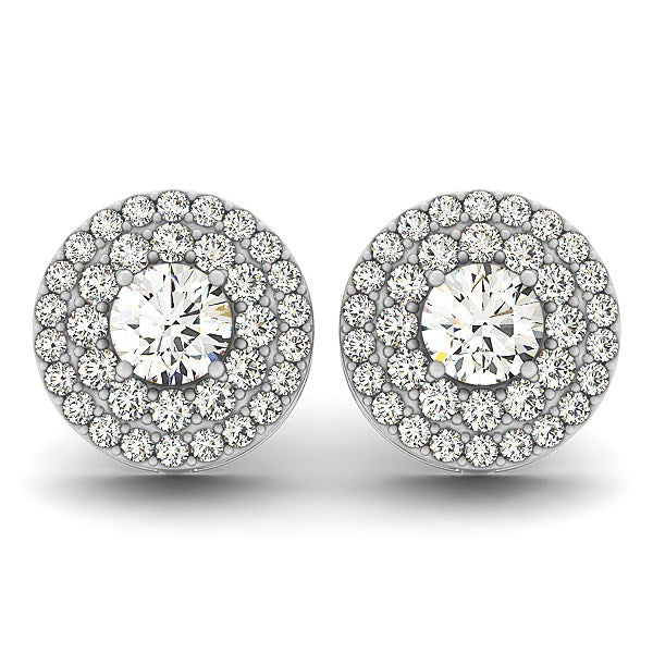 14k white gold diamond double halo drop earrings with exquisite prong setting, embodying modern elegance and luxury.