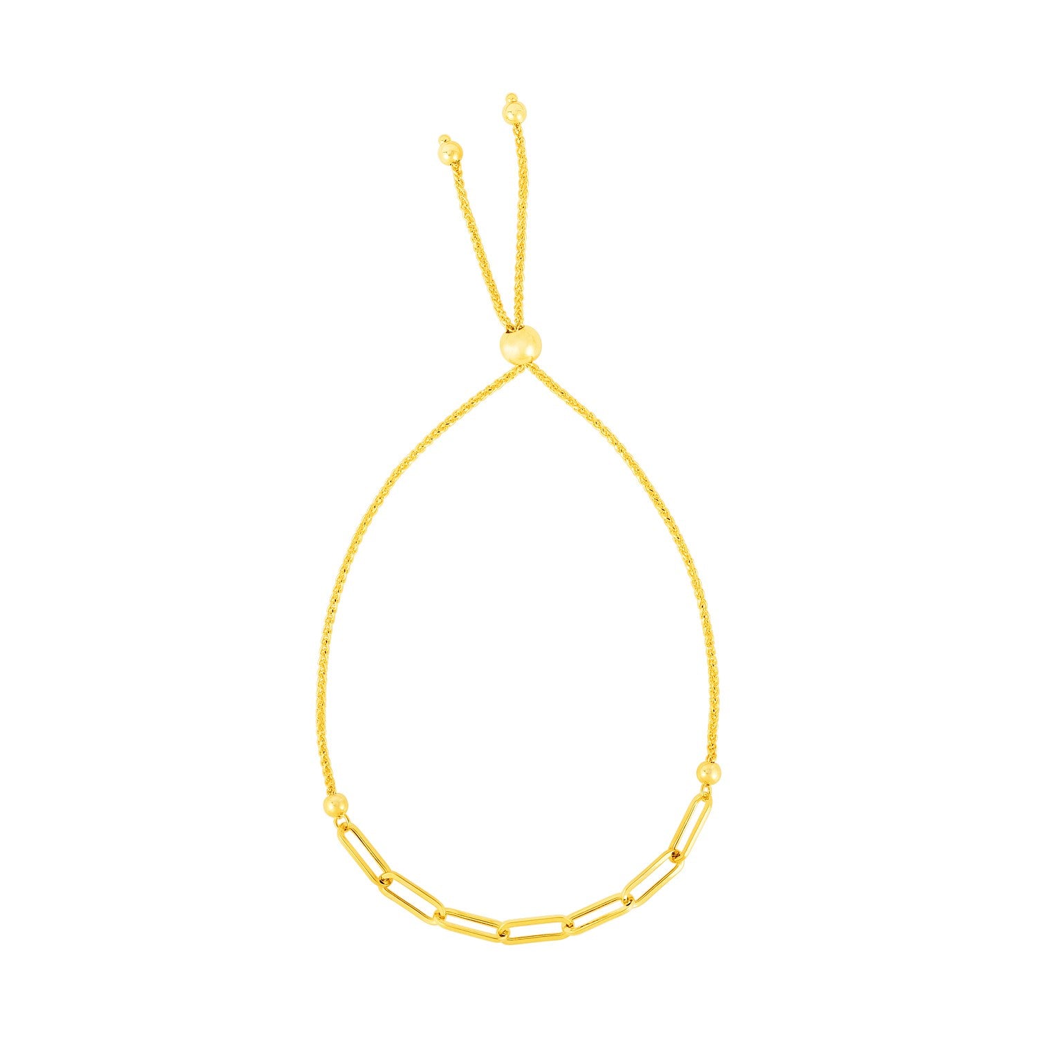 14k yellow gold adjustable bracelet featuring a modern paperclip chain design for elegant layering.