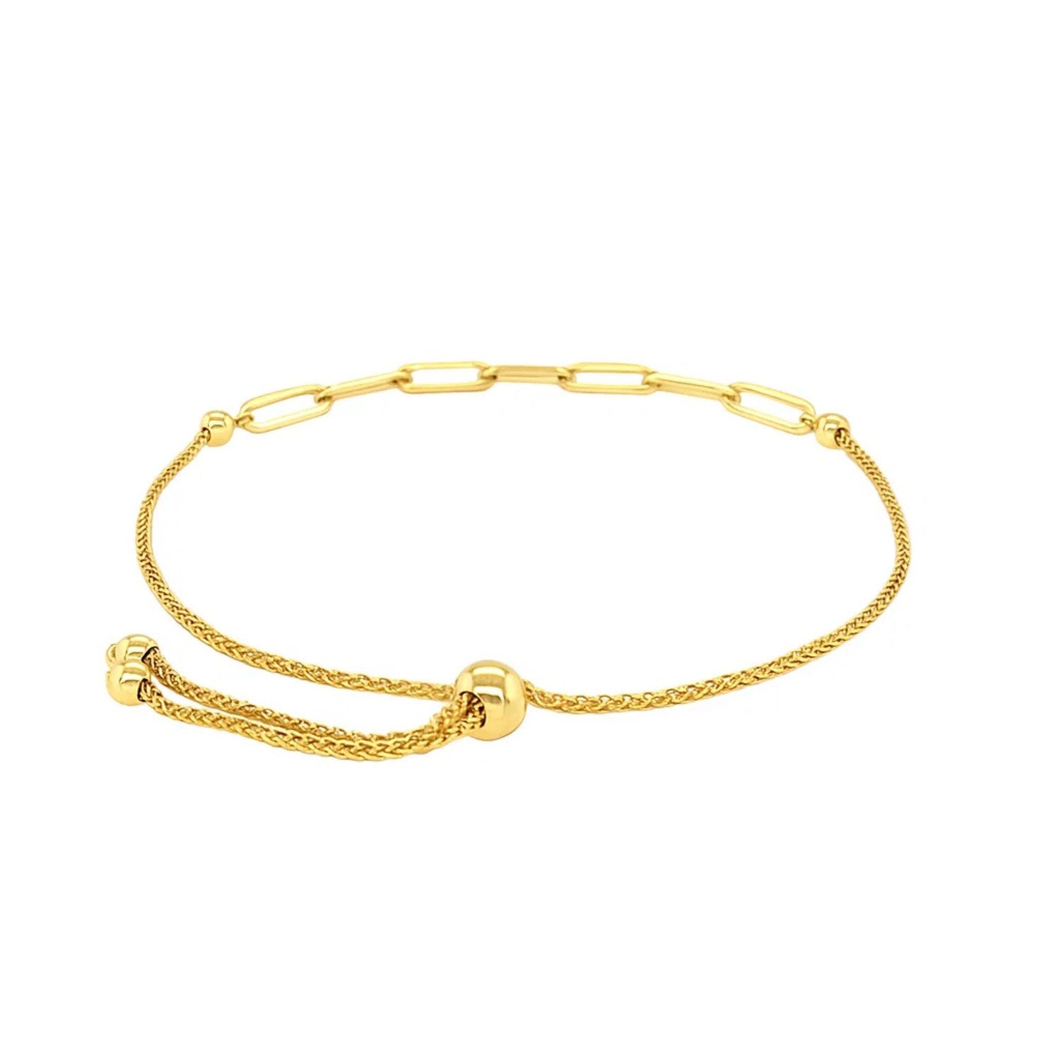 14k yellow gold adjustable bracelet featuring a modern paperclip chain design for elegant everyday wear.
