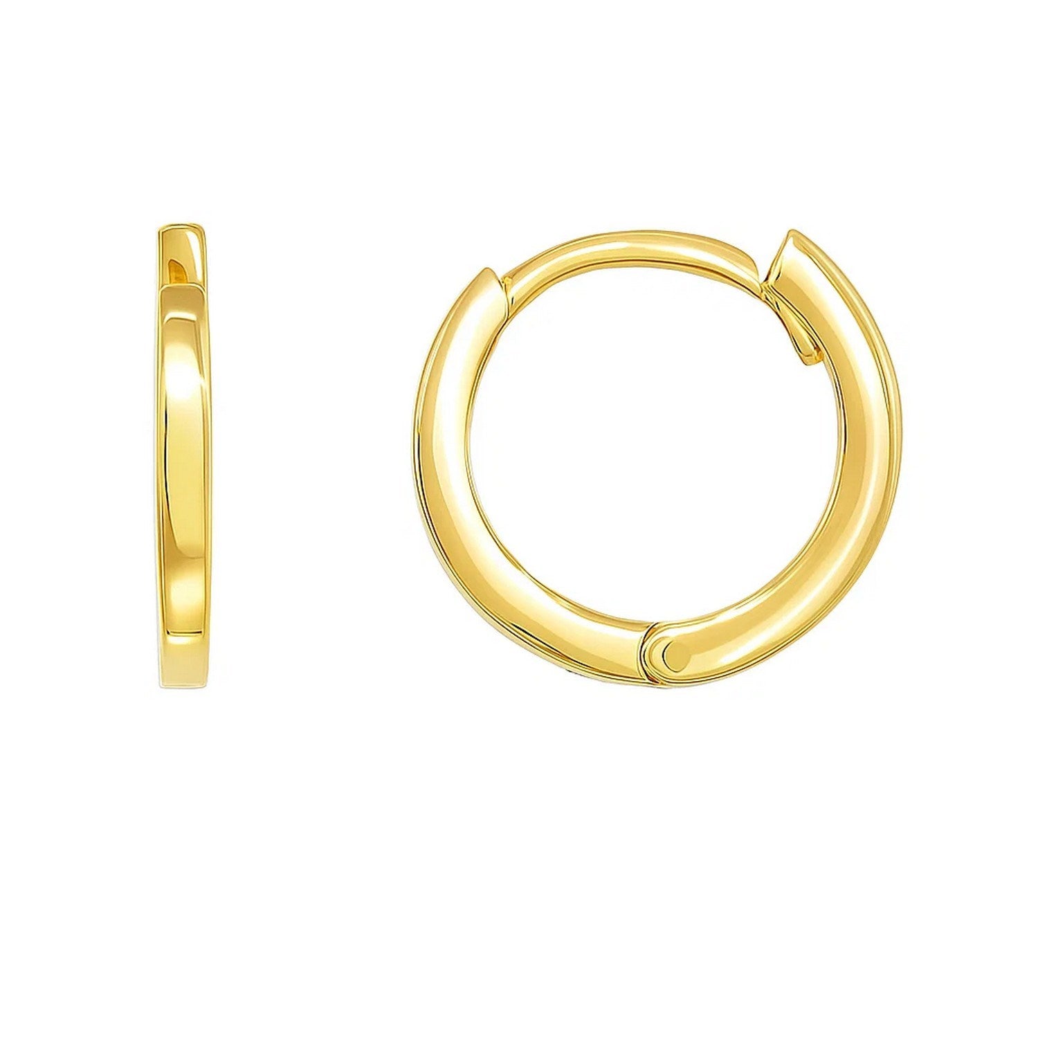 14k yellow gold polished round hoop earrings, elegantly designed for a timeless and sophisticated look.