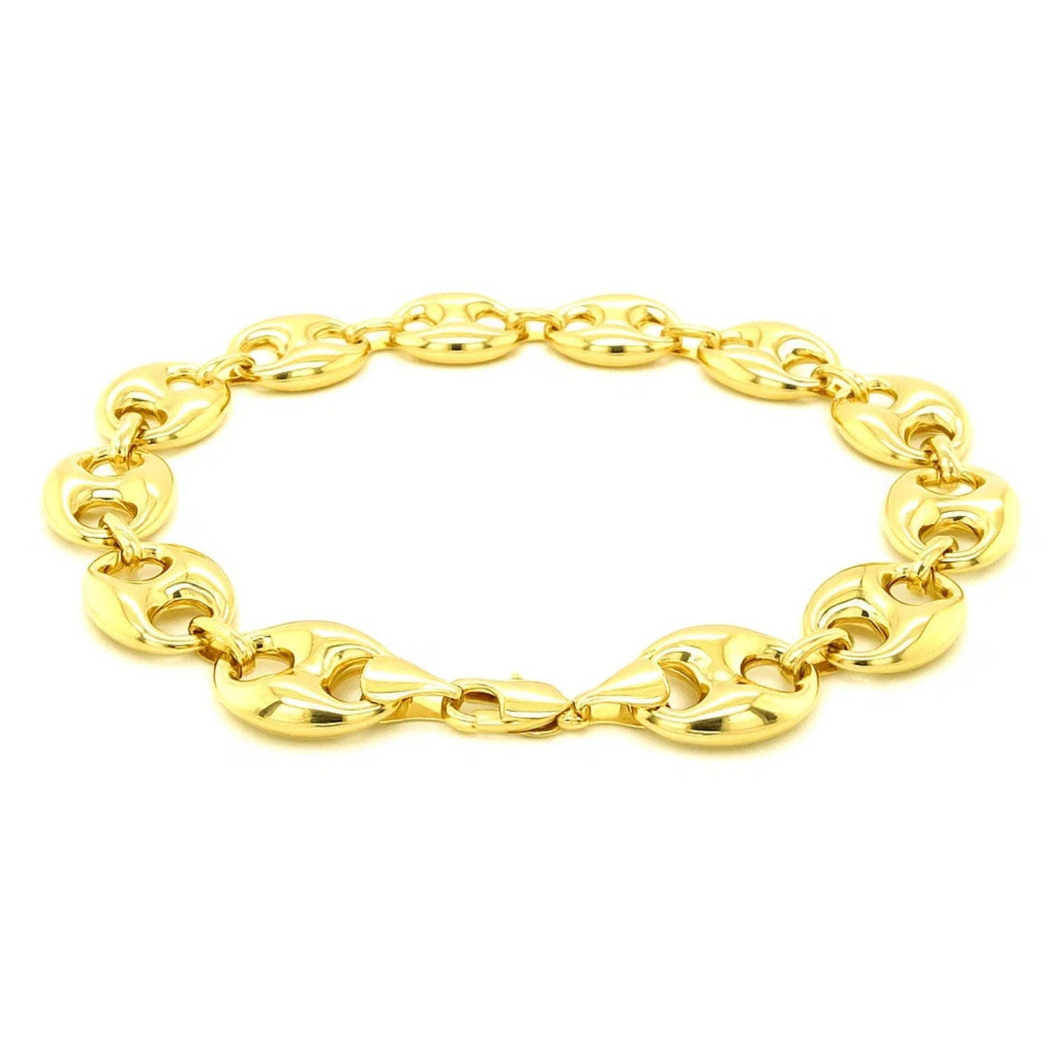 Elegant 14k yellow gold puffed mariner link bracelet showcasing a luxurious, timeless design with 11.00 mm links.
