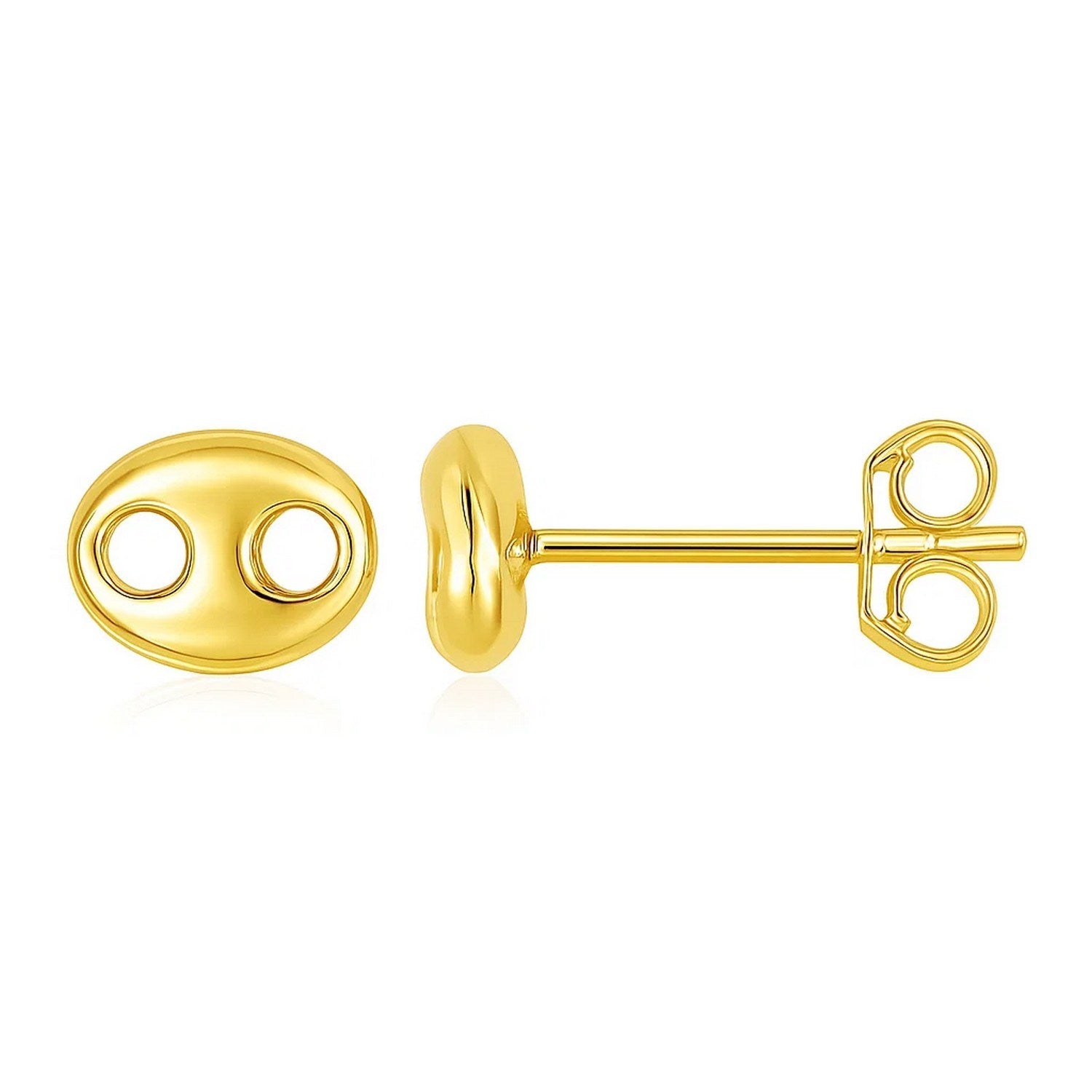 14k yellow gold link button earrings with a modern design, perfect for elegant everyday wear.
