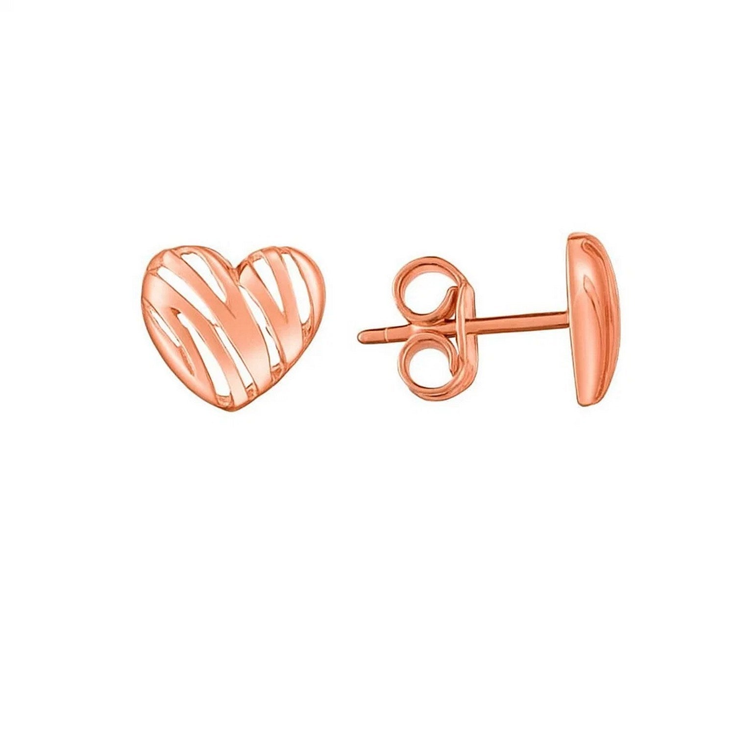 14K rose gold high polish stud earrings featuring a modern scribble heart design for a chic, luxurious look.