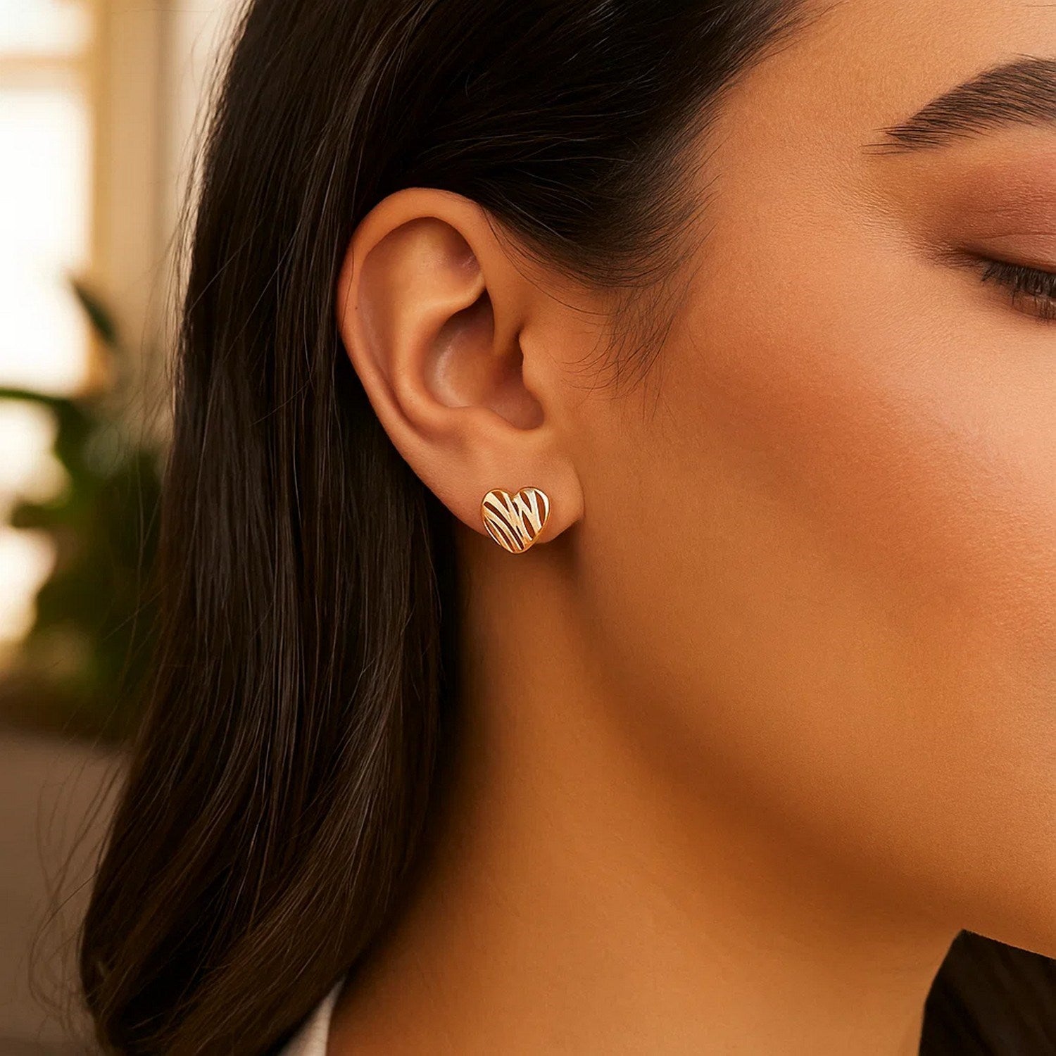 14k rose gold high polish stud earrings featuring a modern scribble heart design, perfect for elegant occasions.