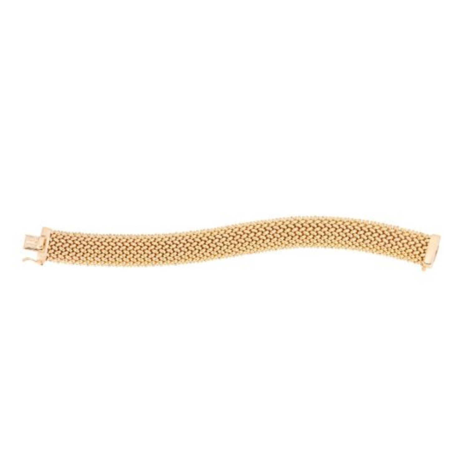 14k yellow gold high polish thick braided bracelet, modern luxury design, 14.50 mm width, perfect for elegant styling.