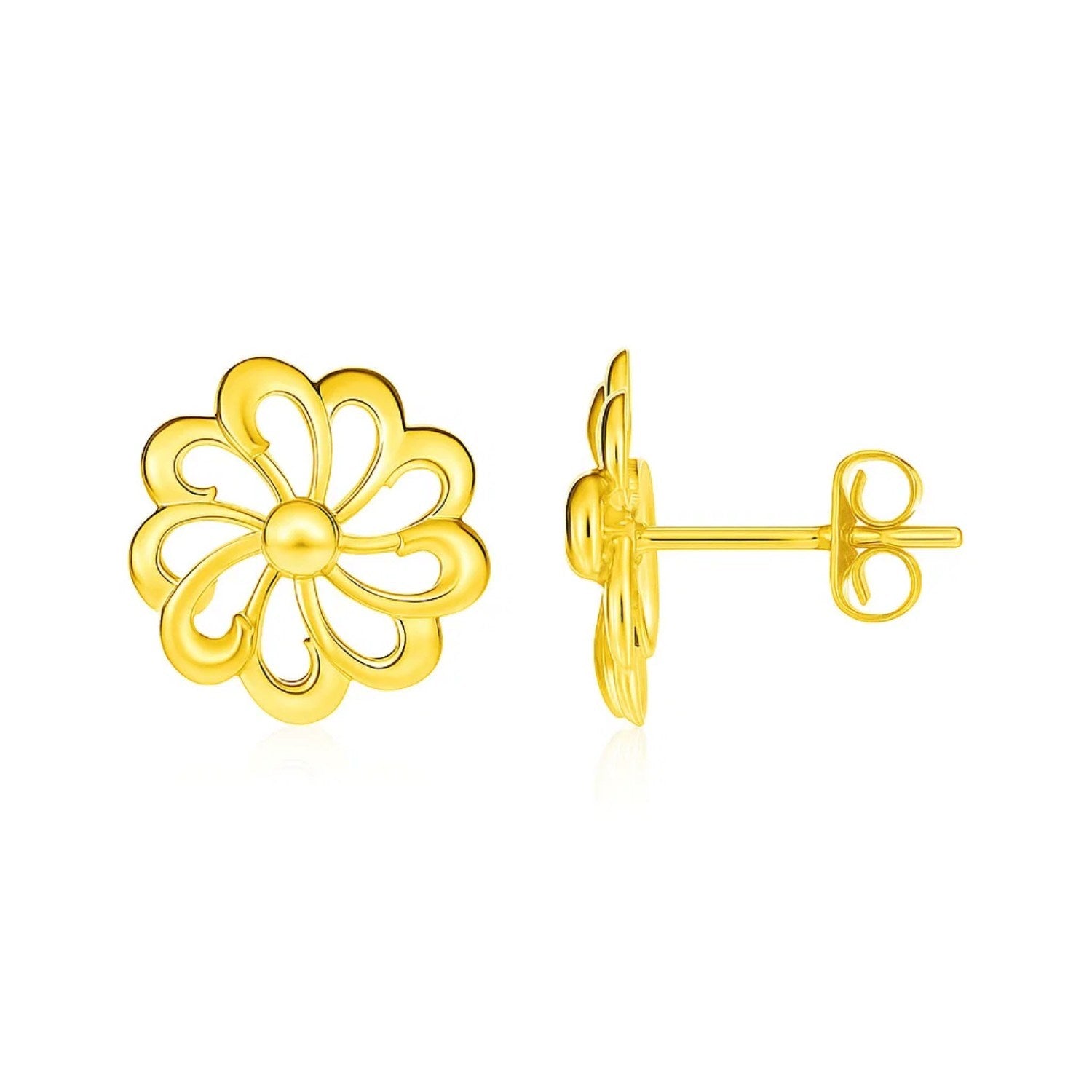 14k yellow gold floral post earrings featuring intricate modern design for a luxurious touch.