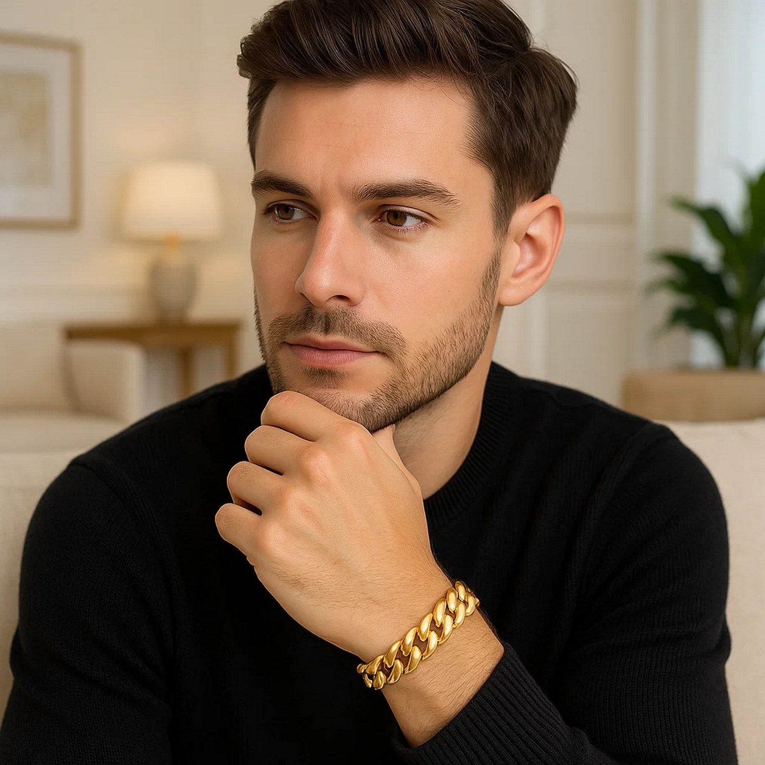 14k yellow gold polished curb chain bracelet, minimalist design, 8 1/2 inch wide with elegant link detailing.