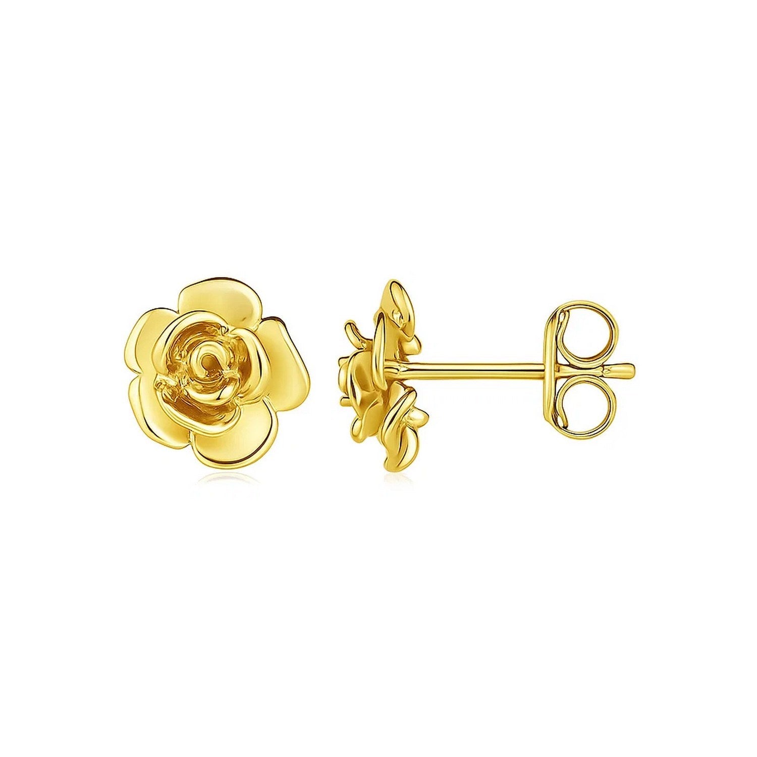 14k yellow gold rose post earrings, elegantly designed with a polished finish, perfect for luxury jewelry lovers.