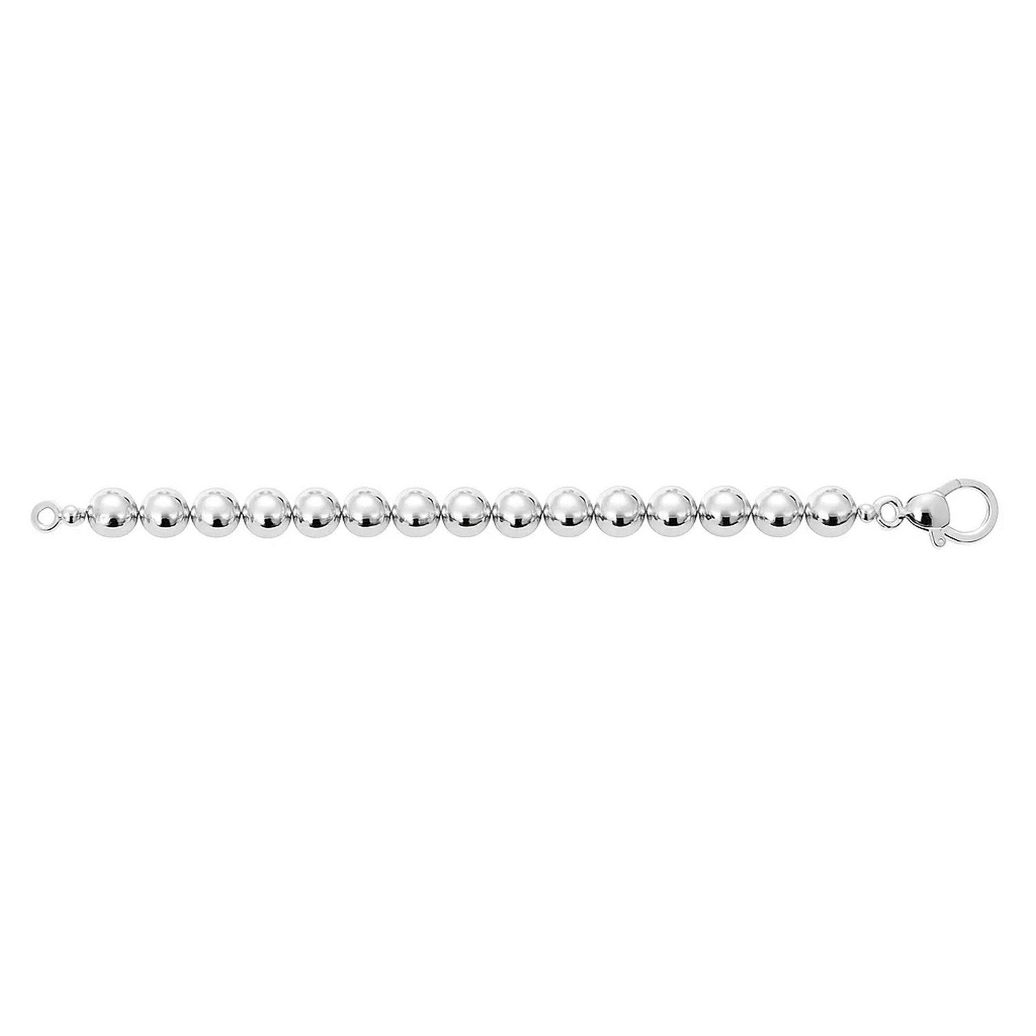 Rhodium plated sterling silver bold bead bracelet featuring modern design and luxurious 10.00 mm beads.