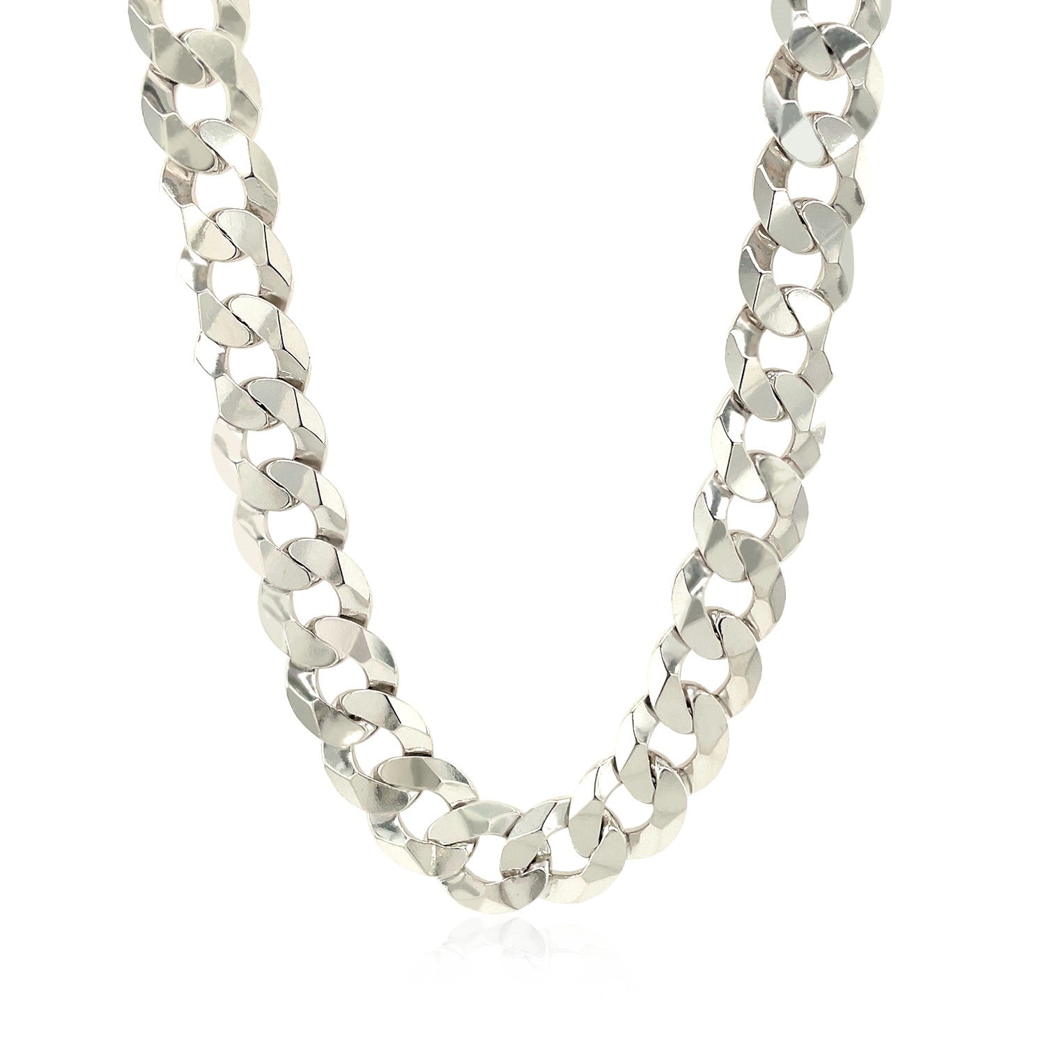 Rhodium plated sterling silver curb style chain with modern link design, perfect for layering or standalone elegance.