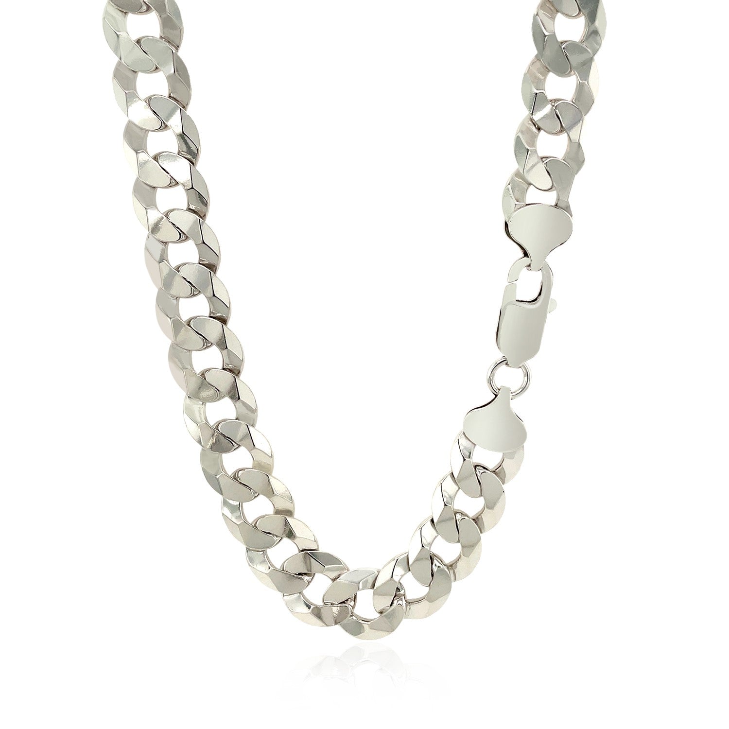 Rhodium plated sterling silver curb chain, modern design with sleek links, perfect for layering or standalone elegance.
