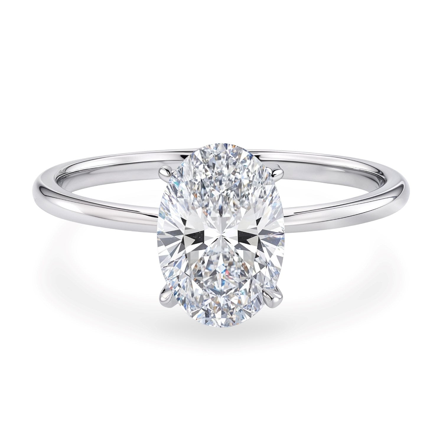 1 1/2 carat oval lab-grown diamond solitaire ring in 10K white gold with elegant prong setting, showcasing modern luxury.