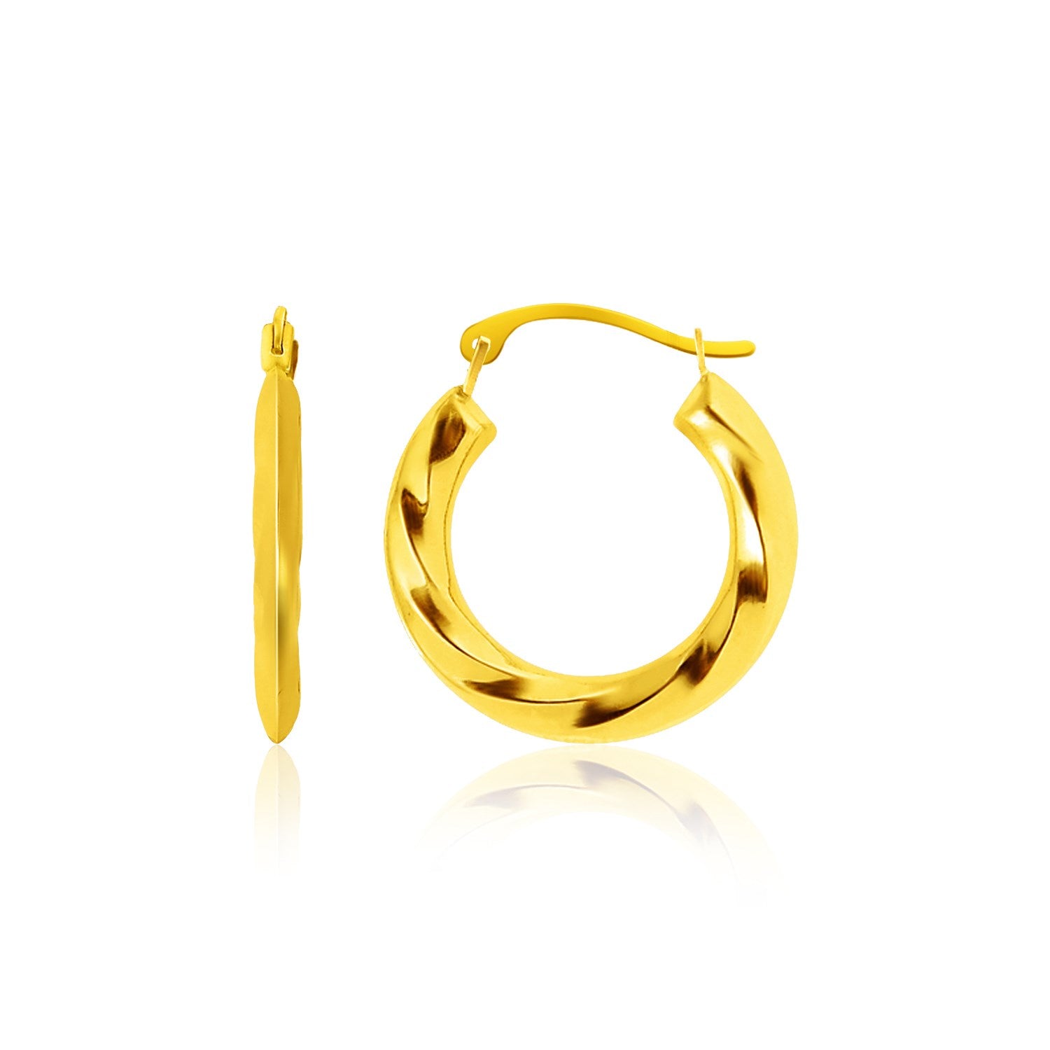 14k yellow gold wavy texture hoop earrings, elegantly designed for a luxurious and timeless appeal.