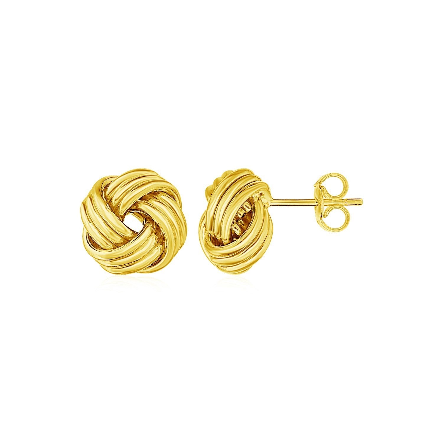 14k yellow gold love knot post earrings featuring a modern design, perfect for adding elegance to any outfit.