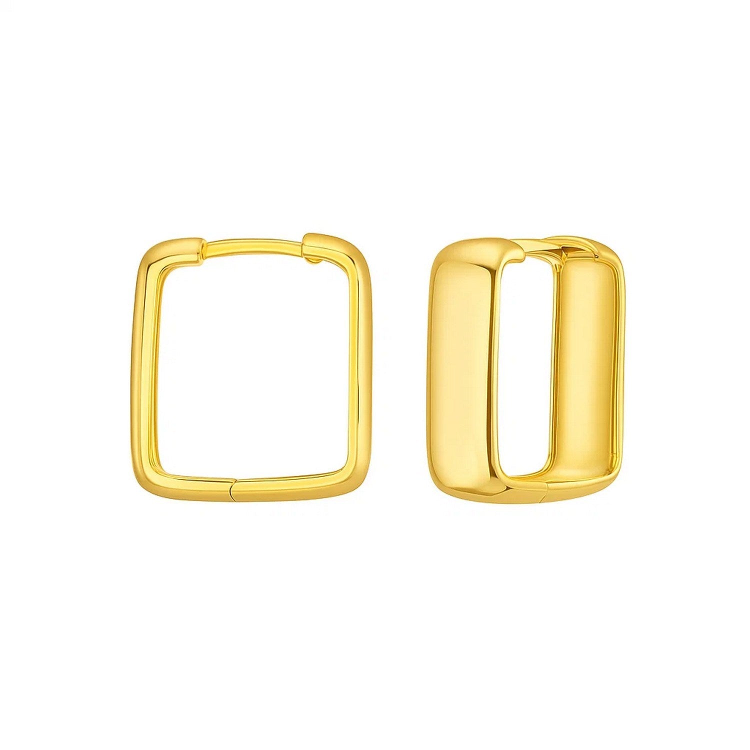 14k yellow gold polished hoop earrings with a sleek modern design, perfect for elegant everyday wear.