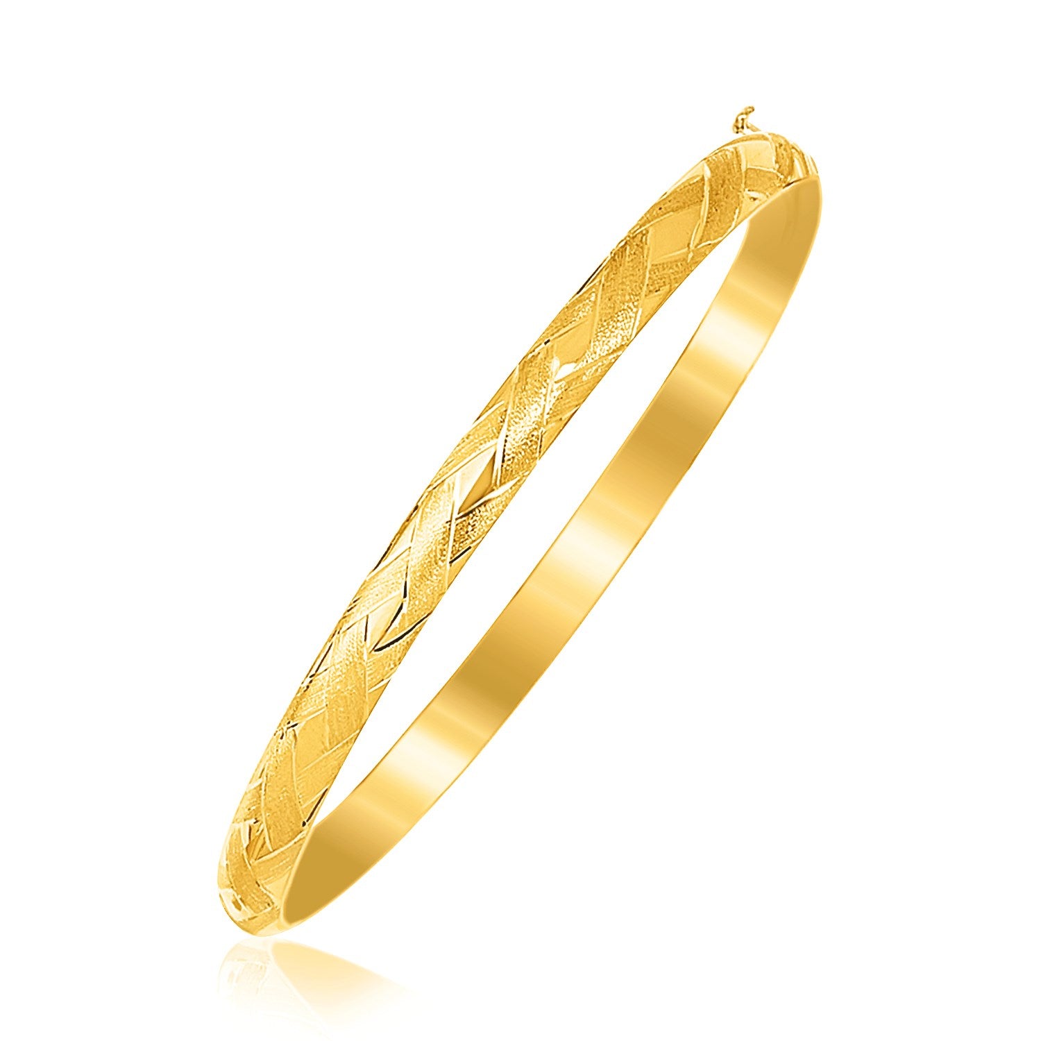 14k yellow gold children's bangle featuring elegant diamond cuts, perfect for a timeless luxury gift.