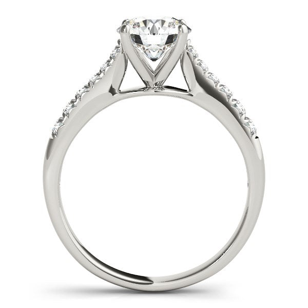 14k white gold engagement ring featuring a round cut diamond in a modern prong setting, showcasing exquisite craftsmanship.