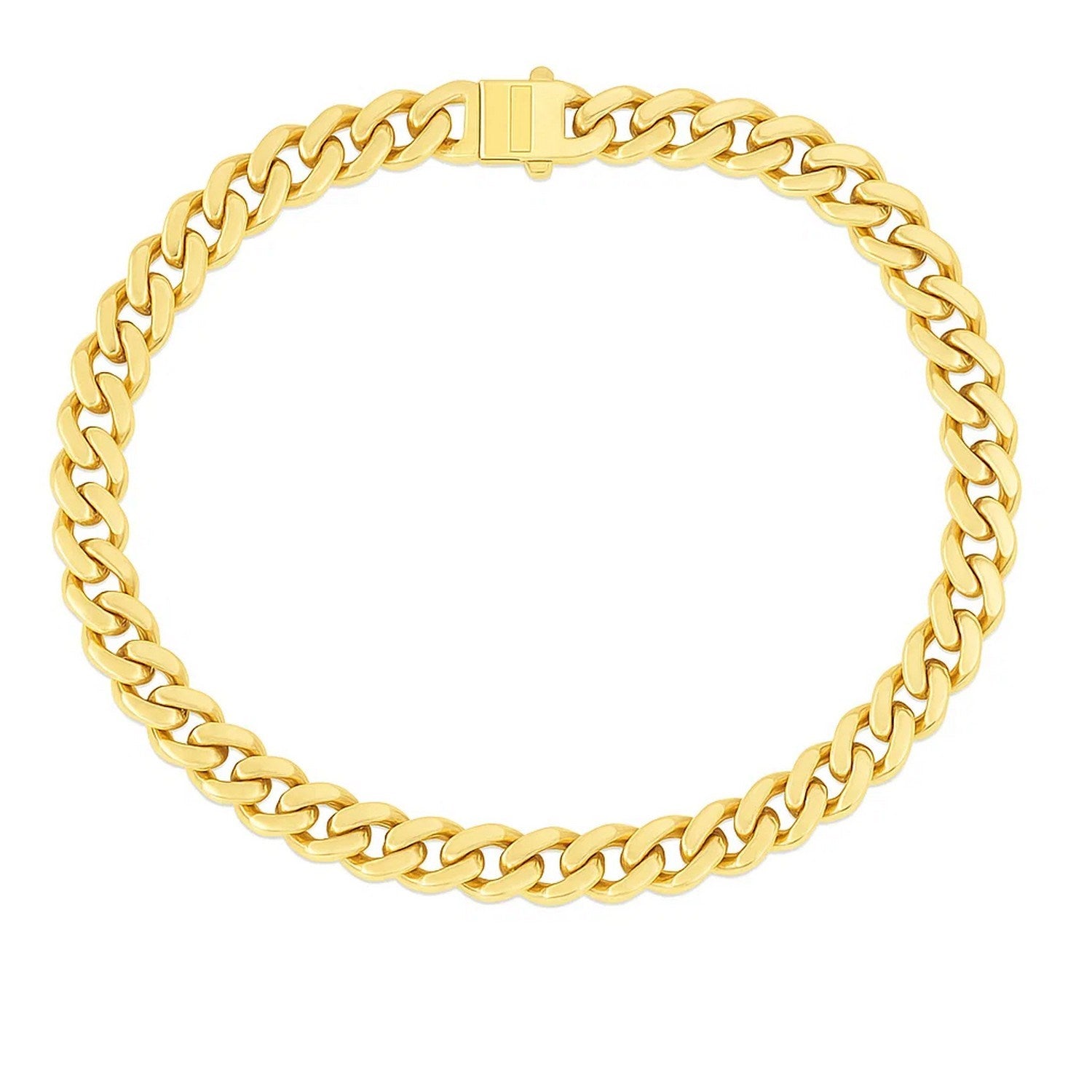 14k yellow gold polished Miami Cuban chain bracelet featuring classic links, perfect for elegant layering and everyday wear.