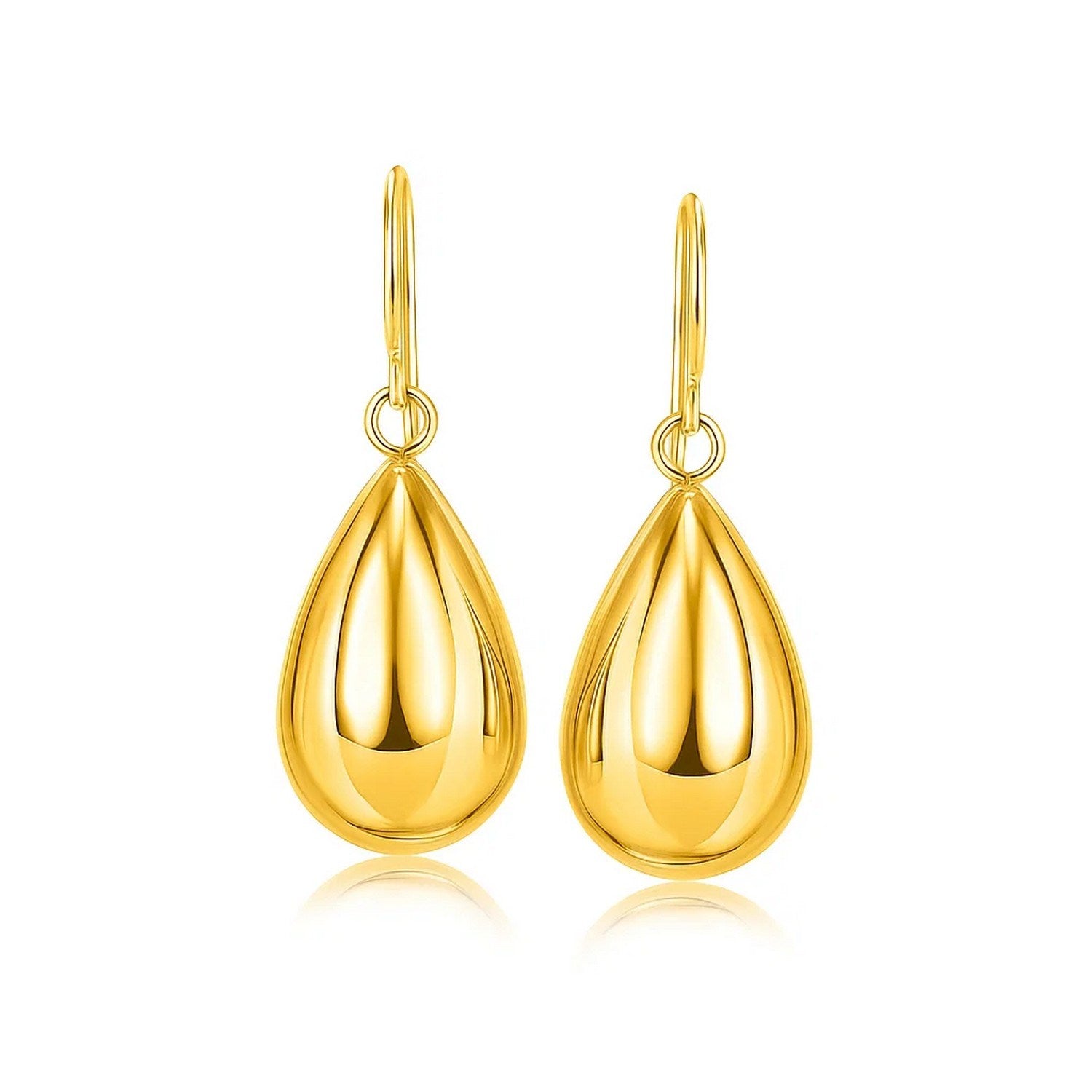 14k yellow gold polished teardrop earrings with a modern drop design, perfect for elegant occasions.