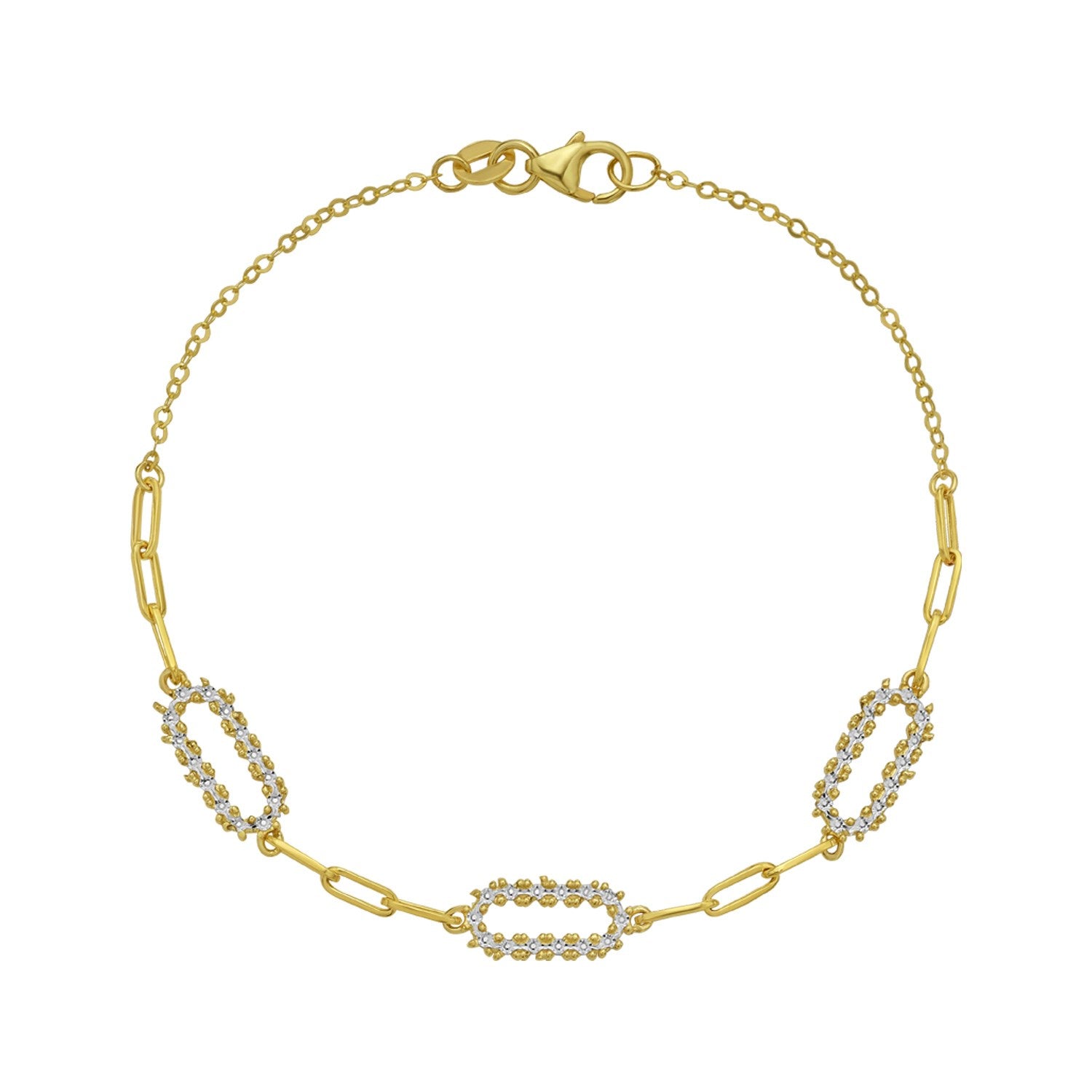 14K yellow gold paperclip bracelet adorned with sparkling diamonds, showcasing a modern chain link design.