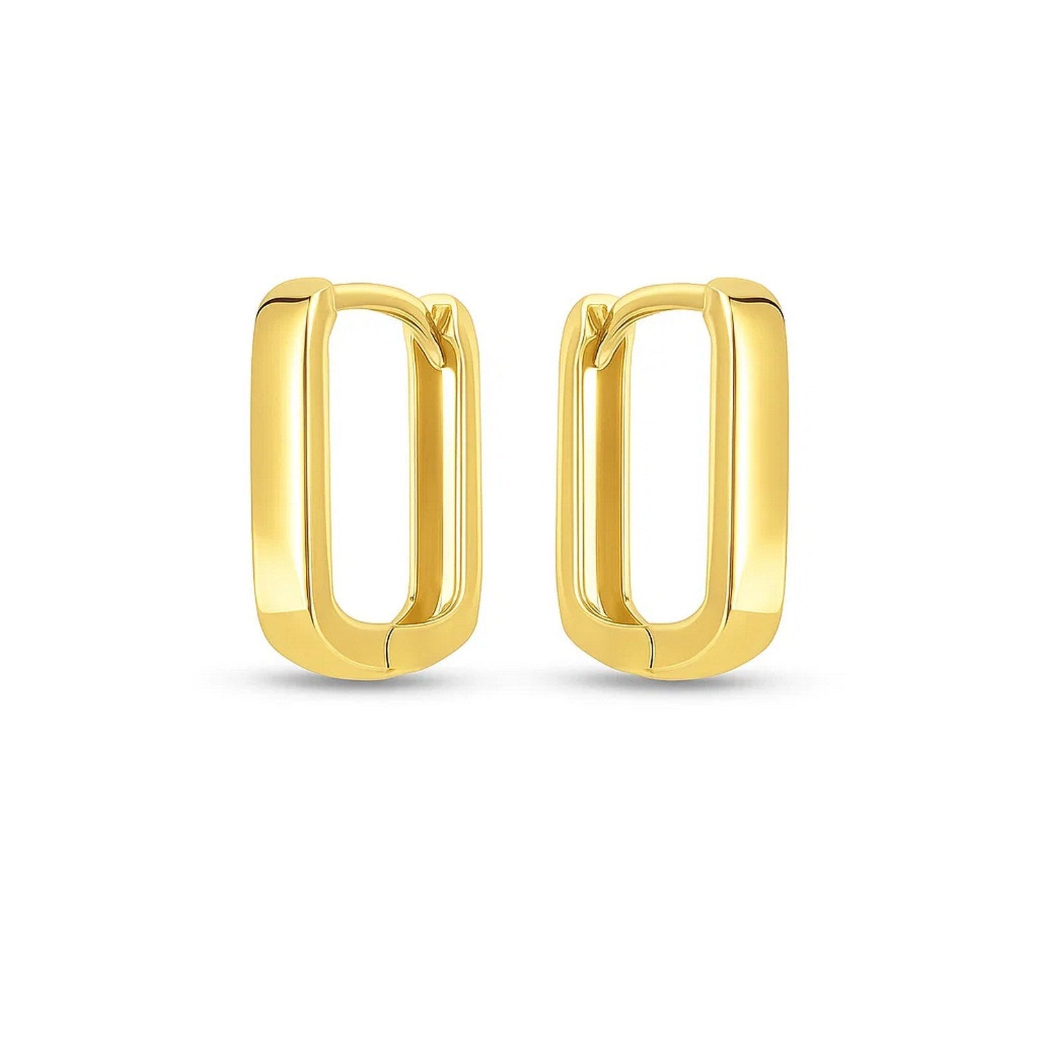 14k yellow gold small square huggie earrings with a sleek modern design, perfect for everyday elegance.