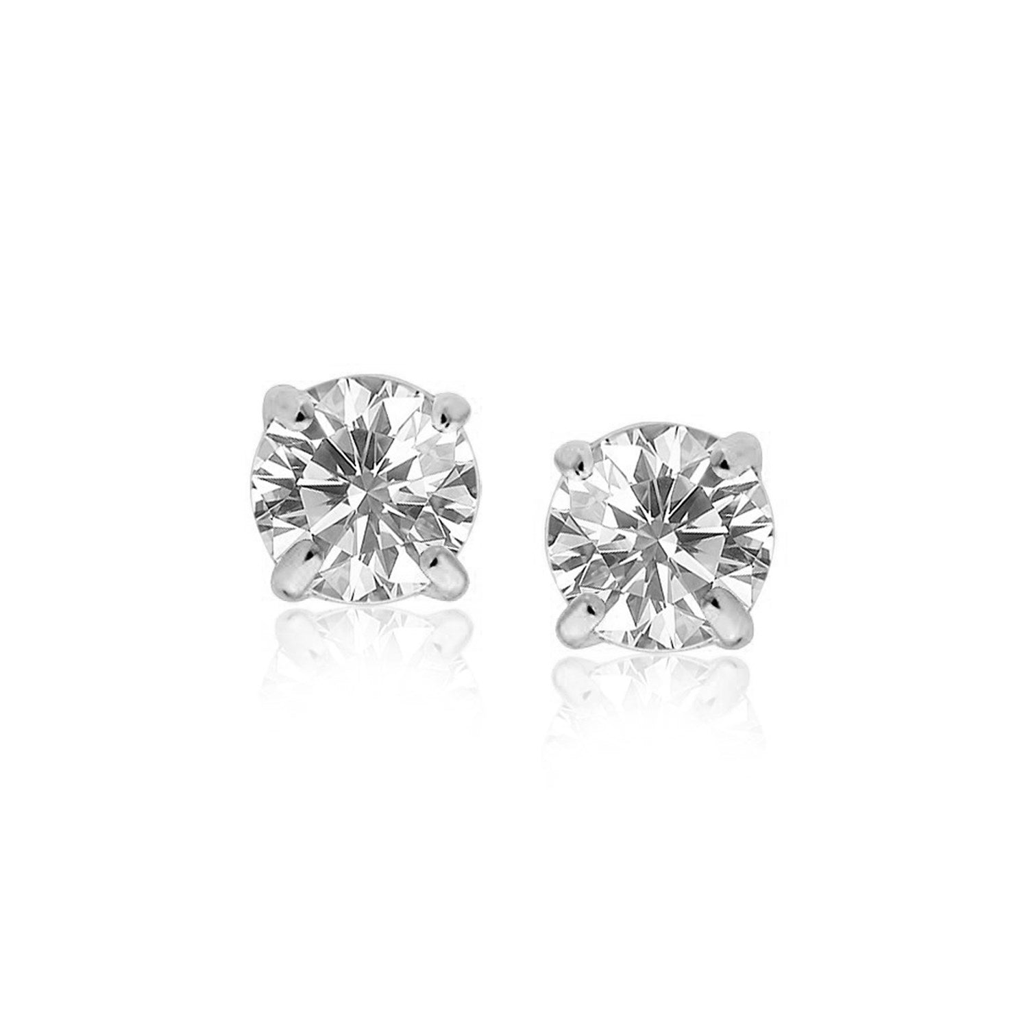 14k white gold modern stud earrings featuring faceted cubic zirconia in elegant prong settings.